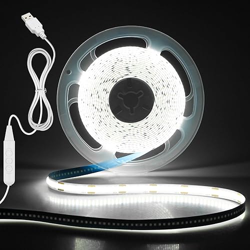Miniatura 17 de Aclorol Tira de luz LED COB USB 5V 1.5m 480LEDs Retroiluminación flexible para TV Blanco cálido 3000K Tira de luz LED regulable con autoadhesivo