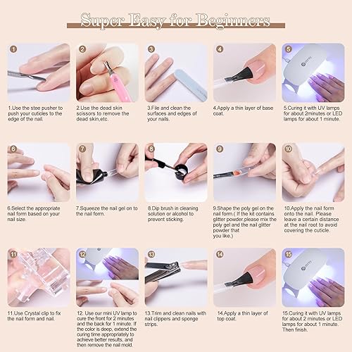 Miniatura 6 de Mobray Kit de gel de extensión de uñas de polietileno, 6 colores, tono de piel, serie marrón nude, kit todo en uno con lámpara de uñas de 6 W y