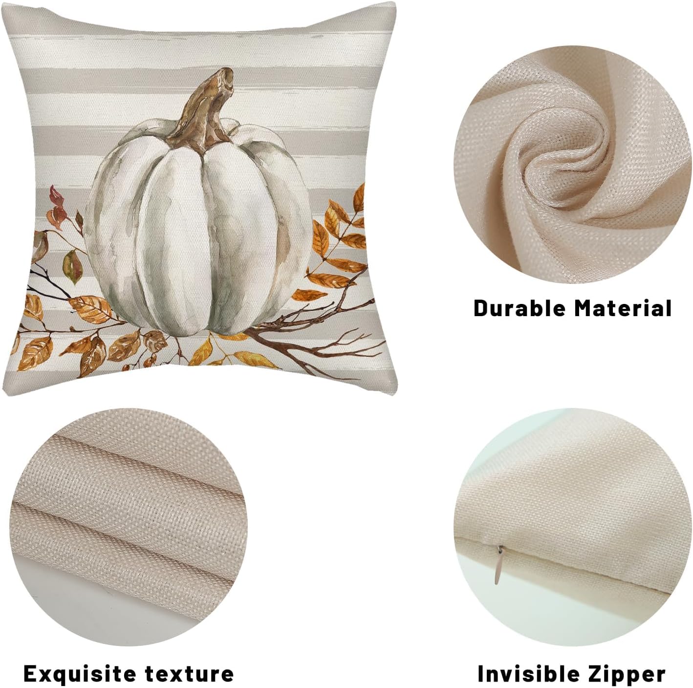 AGAYNA Fall Pillow Covers 24x24 Gray Stripes Pumpkin Decor Throw Pillows Case for Couch Maple Leaves Autumn Harvest Indoor Outdoor Decorative Cushion Cases for Sofa Bed Decorations Set of 2