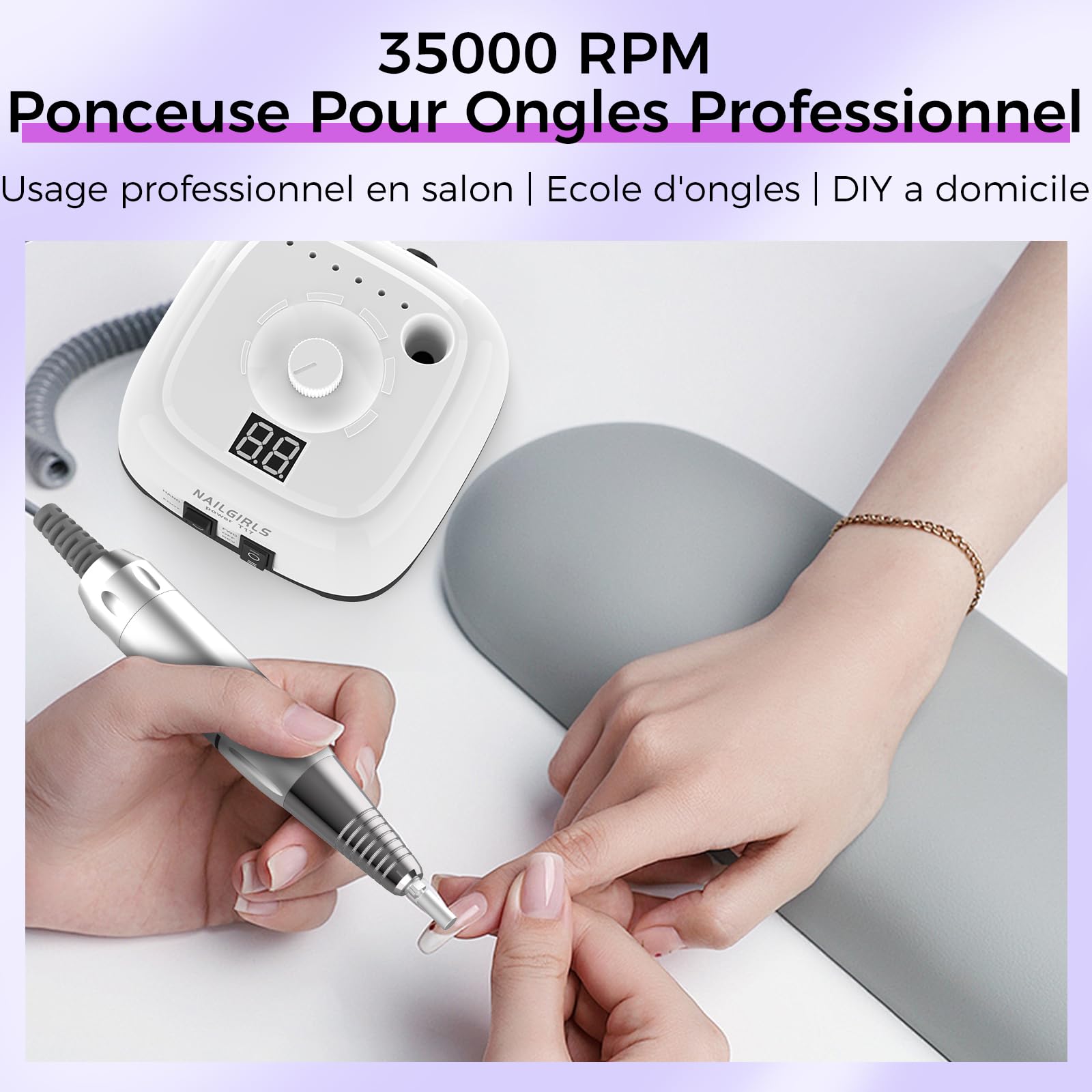 NAILGIRLS Ponceuse pour Ongles Professionnelle 35000RPM 11 en 1, Vitesse Réglable et Portable, avec Écran LCD pour Pédicure/Manucure et Pédale, Puissante et Silencieuse, pour Salon/Maison