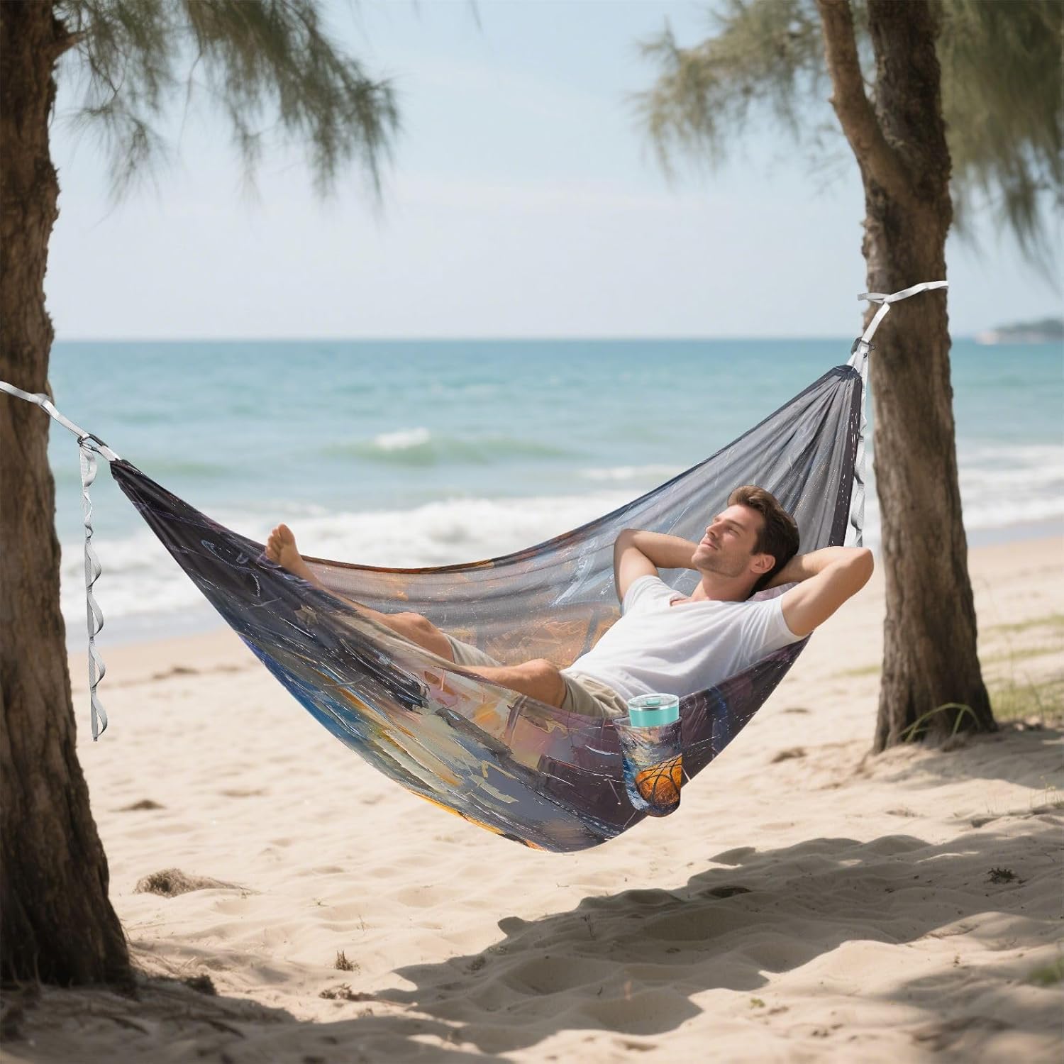 ALAZA Basketball Painting Art Camping Hammocks Single or 2 Person 500 lbs Portable Parachute Travel Hammock w/Tree Straps for Hiking Backpacking Indoor Outdoor