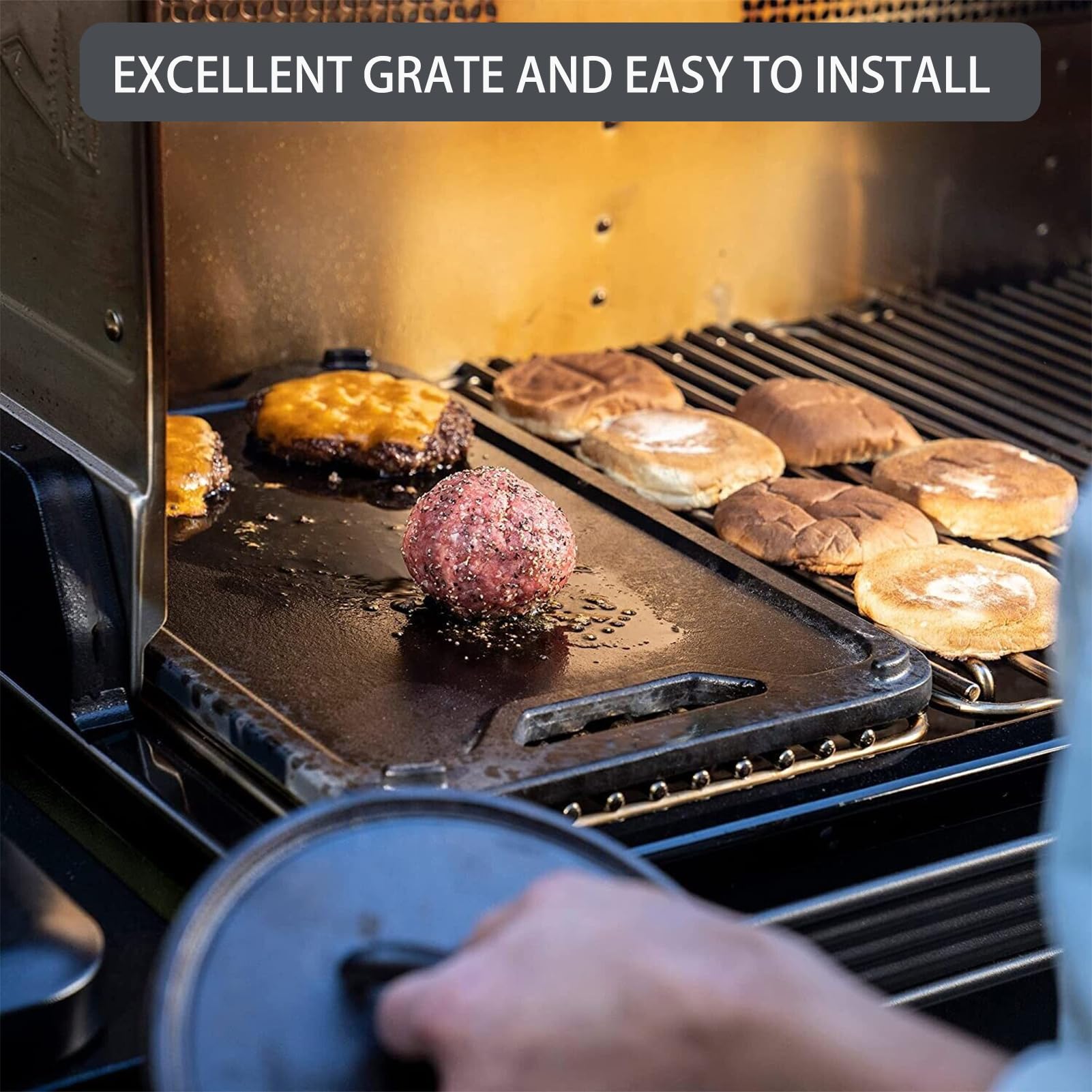 BAC609 Grillplatte Für Traeger – Reversible Gusseisen-Platte, Kompatibel Mit Pro 575, Ironwood, Pro 22 U.v.m.