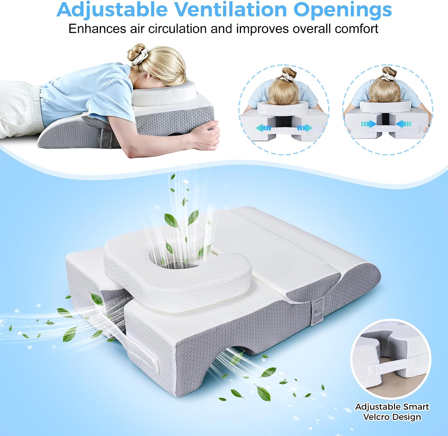 Face Down Pillow After Eye Surgery, Adjustable Prone Massage Pillow | Foam Prone Stomach Sleeper, Ergonomic Breast Groove, Non-Slip Base, Washable Cover for BBL, Vitrectomy, Retina, GERD