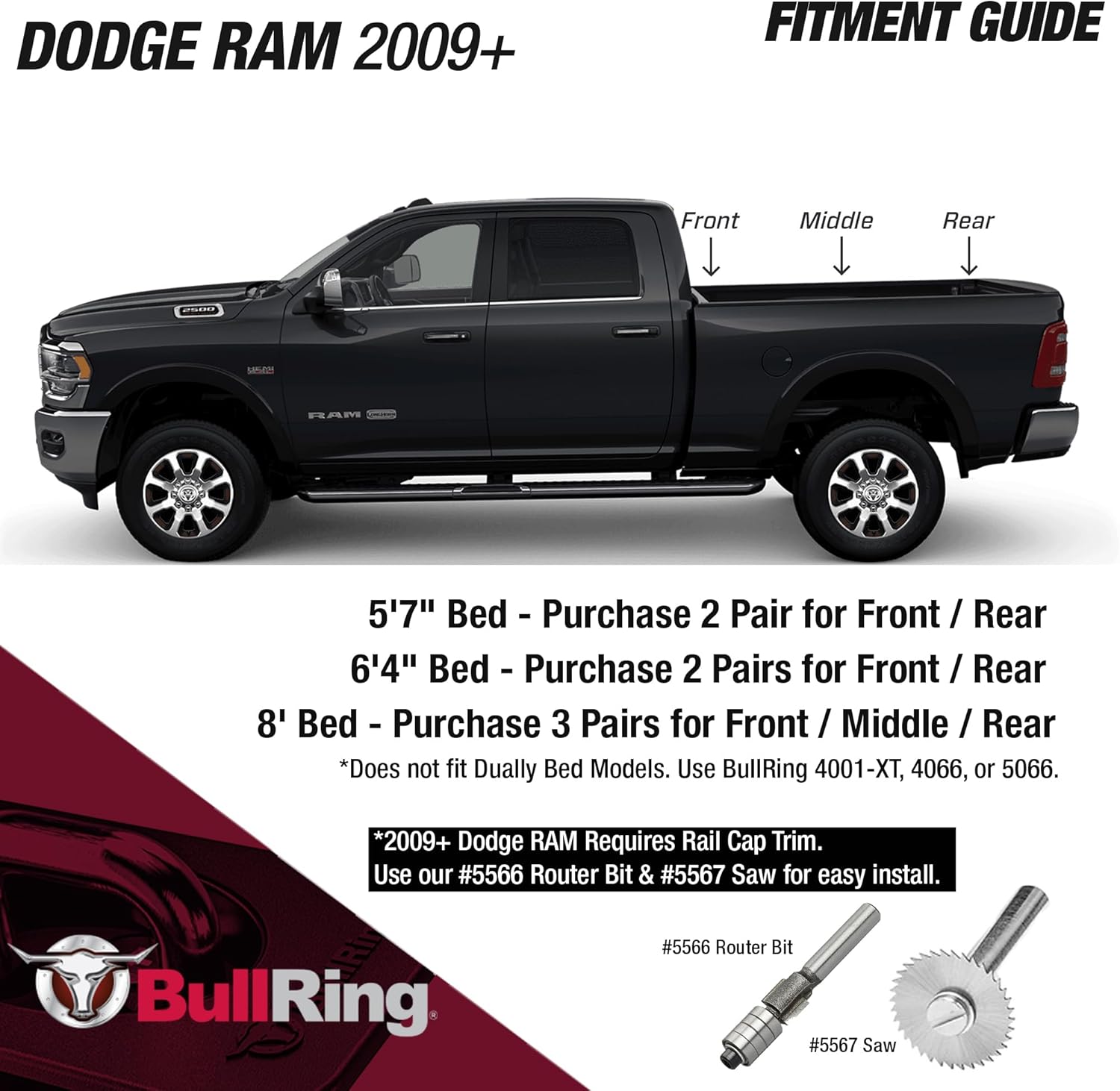 Bull Ring Retractable Truck Bed Tie Down Anchors for Dodge RAM 2009+, Toyota Tundra CrewMax 2014-24, Hyundai Santa Cruz 2022-24, Rail Cap Trim Required to Install (2 Pack)