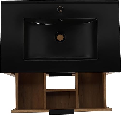 Miniatura 6 de SSLine Tocador de baño independiente con fregadero, moderno tocador de baño de 30 pulgadas con lavabo superior y cajones de almacenamiento, tocador