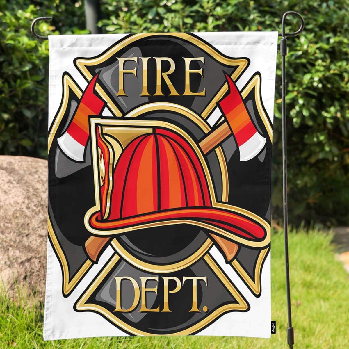 Mugod Firefighters Garden Flag Fire Badge Maltese Cross Symbol Fireman Firetruck Emergency Rescue Alert Decorative Spring Summer Outdoor House Flag for Garden Yard Lawn 12 x 18 Inch - Image 2