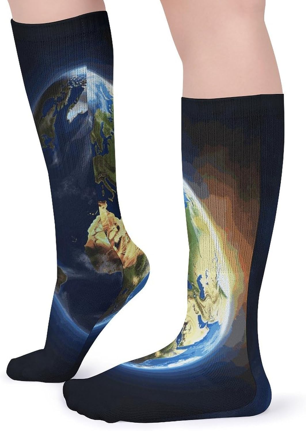 Glowing Earth Stocking - Cute Casual Long Athletic,Crew Sock for Men Women,Running Socks Soft Breathable for Gift