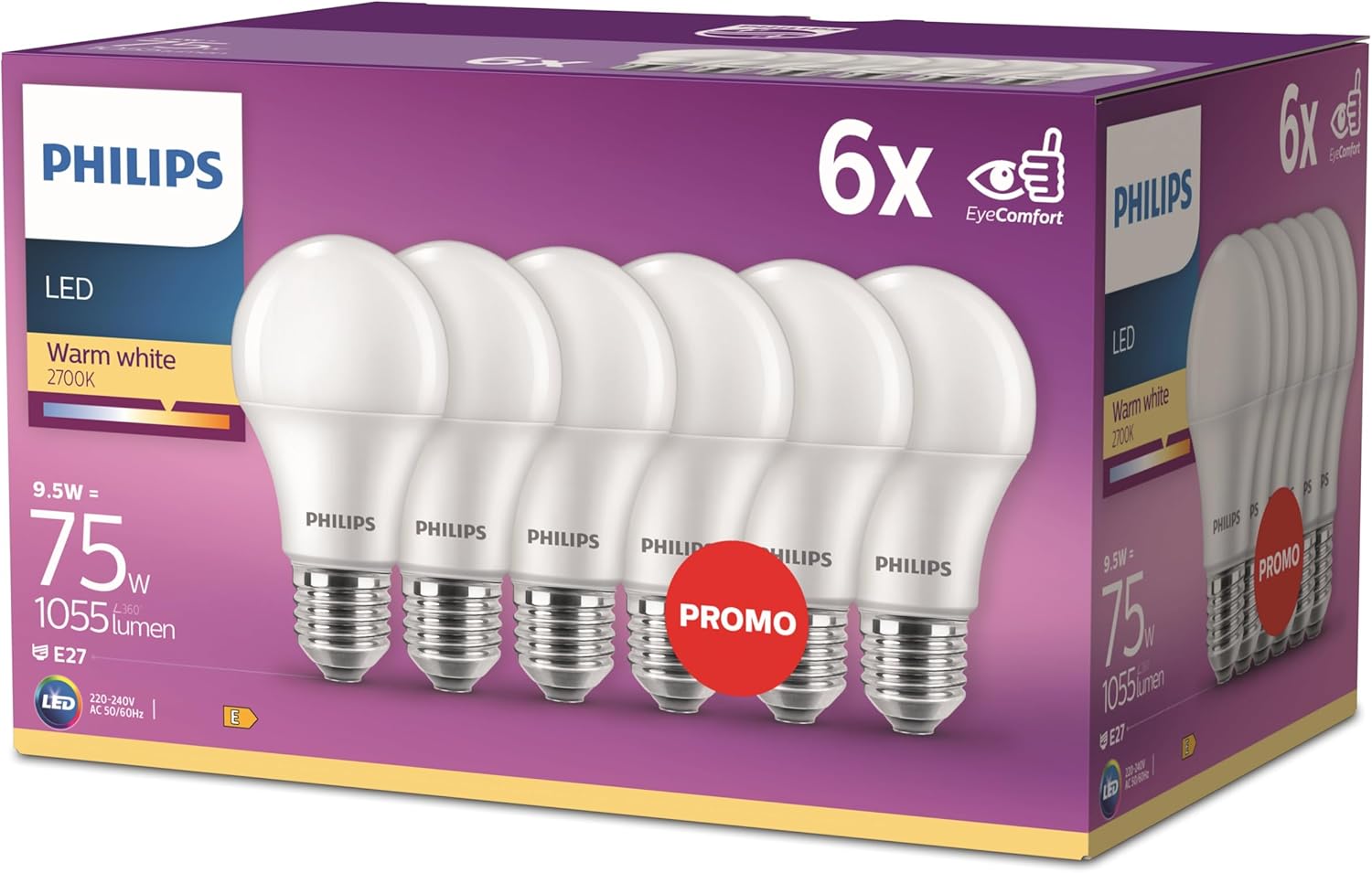 Philips LED Classic E27 pack de 6 ampoules (100 W), ampoules mat avec éclairage blanc chaud, ampoules à économie d'énergie, long durée de vie, nouvelle génération — vue 11