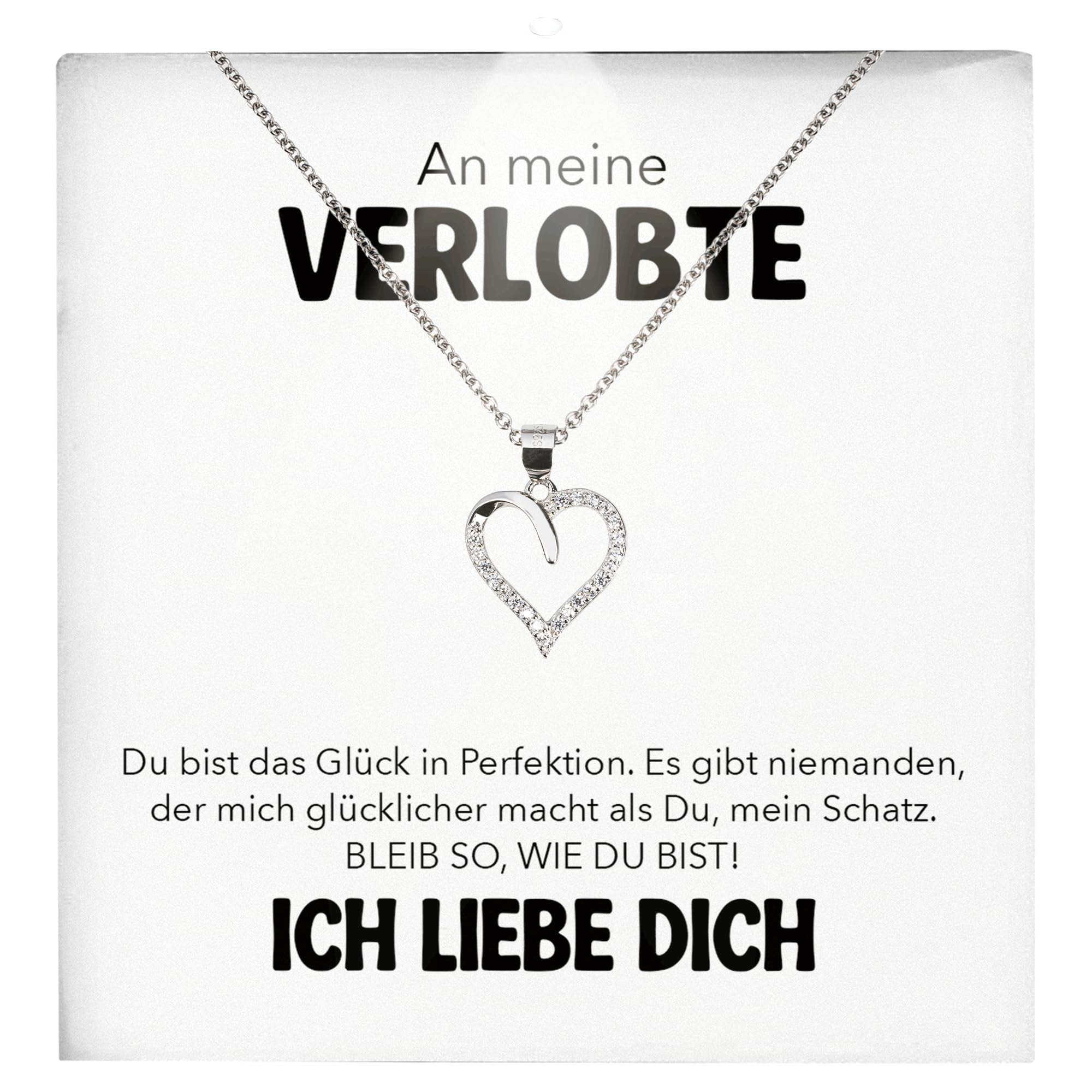 An Meine Verlobte Geschenk SET zur Verlobung Frisch Verlobt Heiratsantrag Frauen Herz Halskette Damen Schmuck 925/000 Silber Collier - Valentinstag Geburtstag (LED Etui)