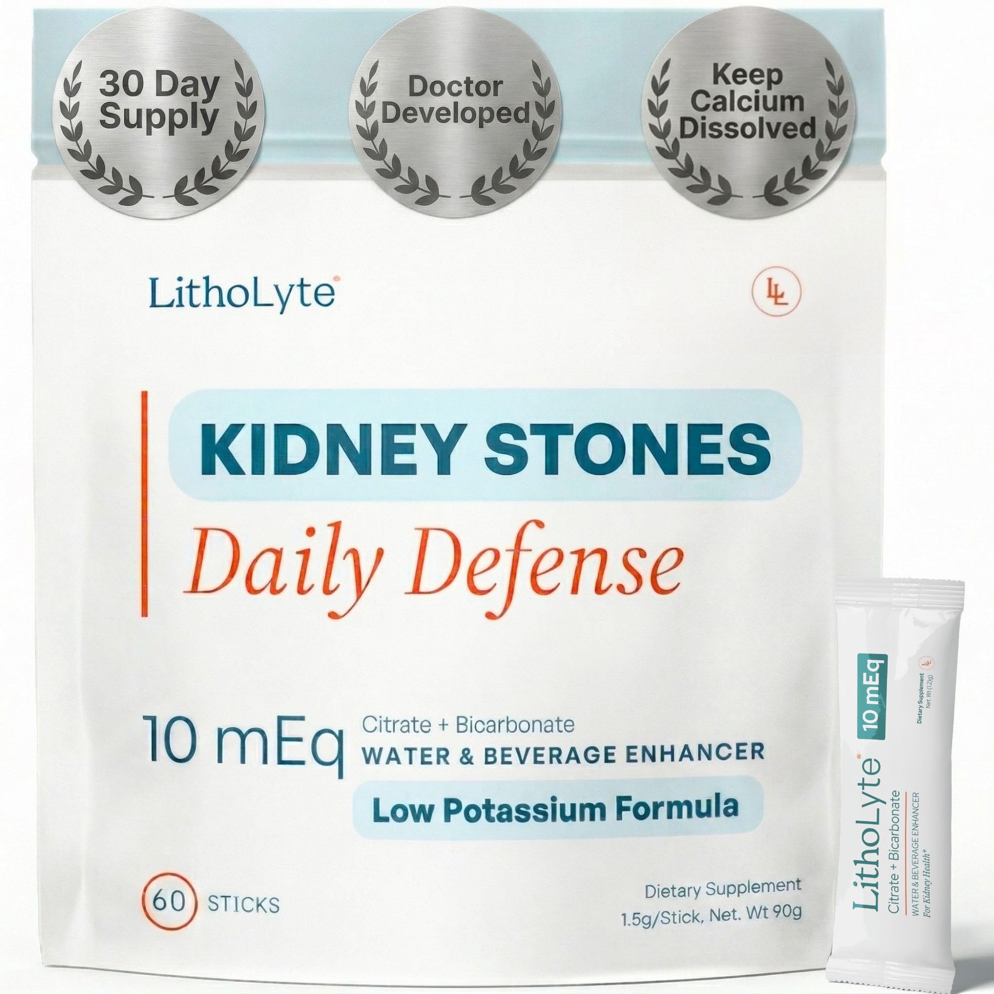 10mEq | Water & Beverage Enhancer for Kidney Health | Citrate & Electrolytes for Kidney Protection | Science-Based Support Beyond Cleanse, Detox, or Stone Dissolver Supplements | 60 Sticks 60 Count (Pack of 1)