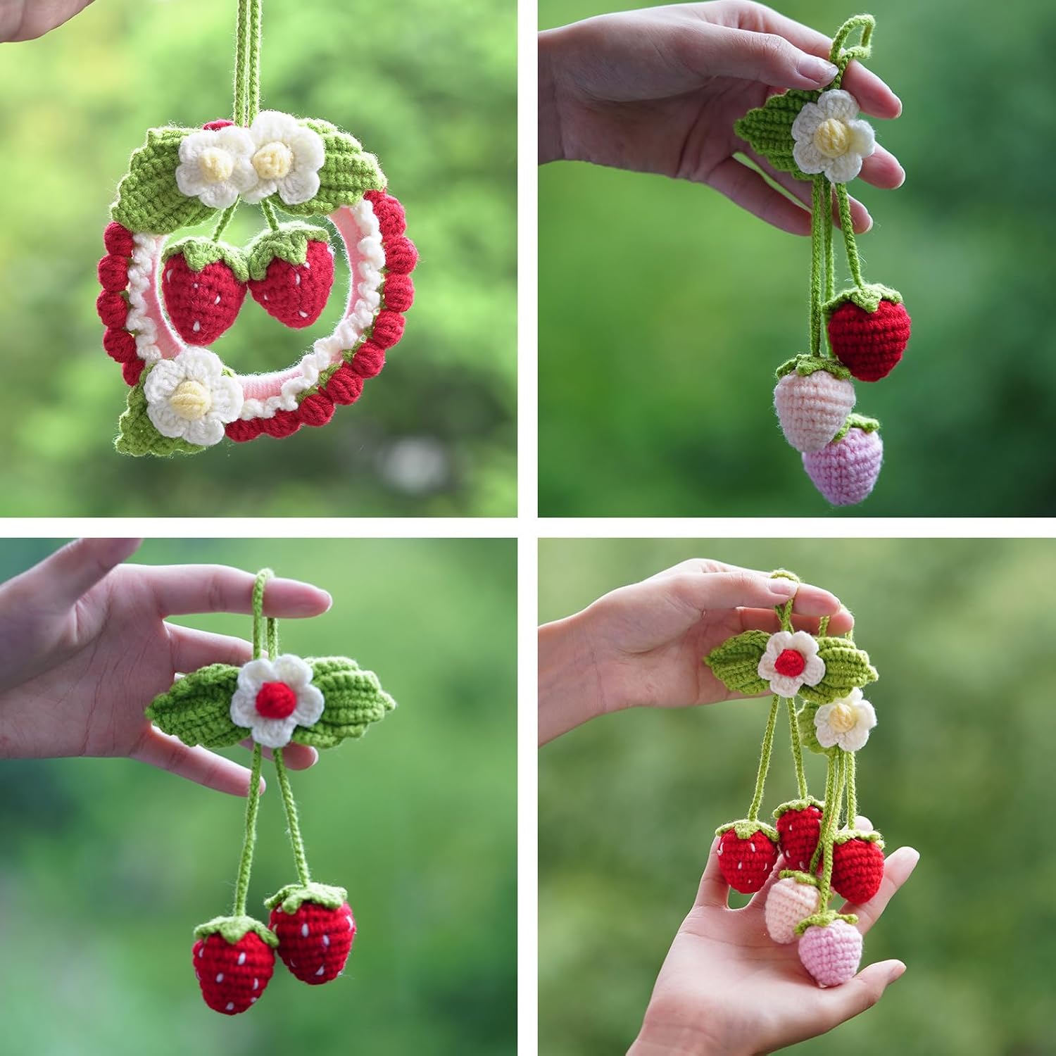 Crochet Kit for Beginners,Crochet Strawberry Ornaments,Plant Hanging Decorations with Step-by-Step Video Tutorials, 3 Pack Strawberry Decor | Plant Hanging Decorations, Step-by-Step Video Tutorials