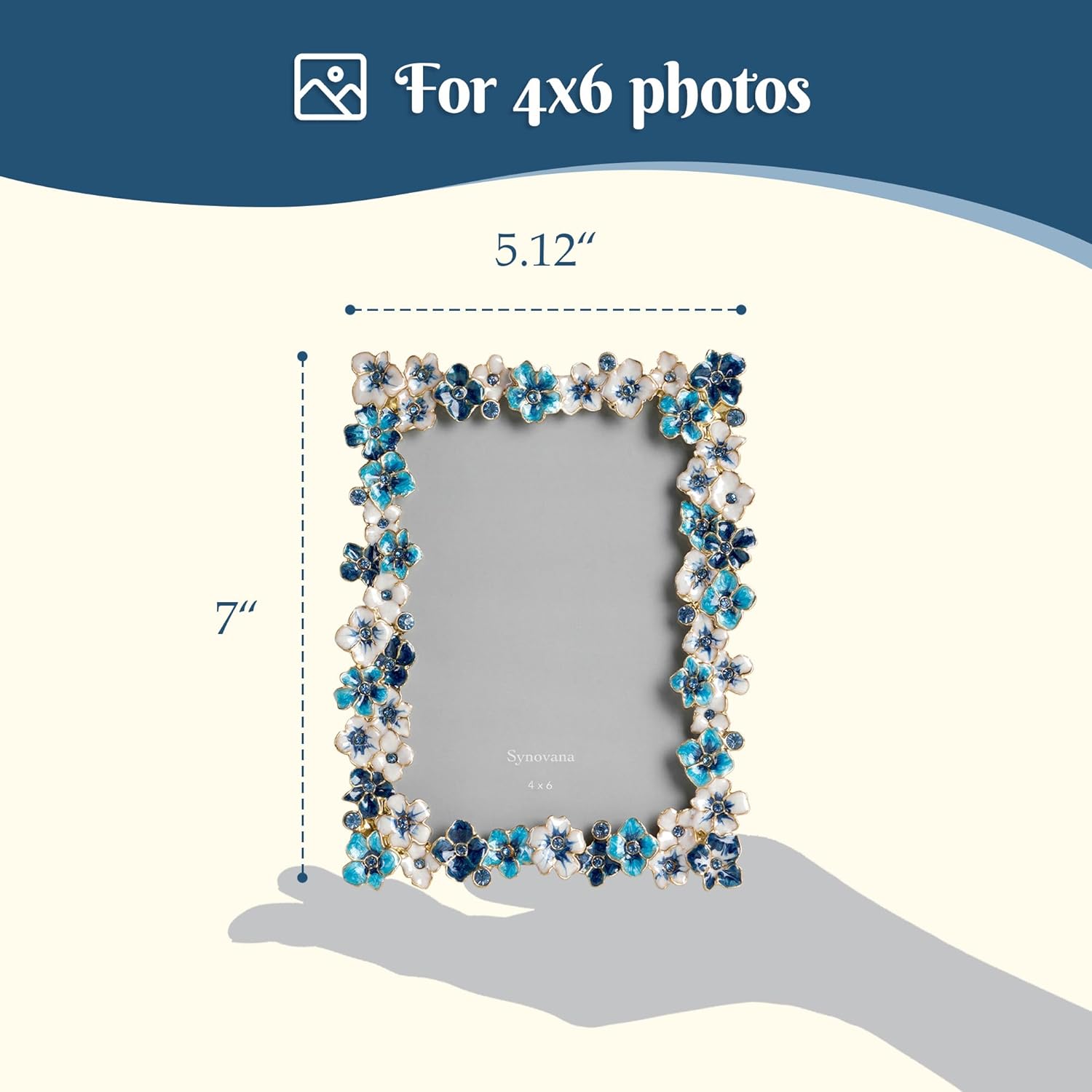 Blue Flower Picture Frame 4x6 Blossom Photo Frame for Tabletop Display, Decorative Flower Design Home Decor