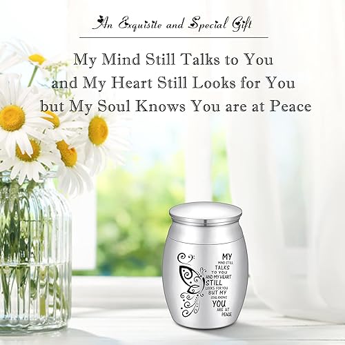 Miniatura 4 de SOITIS Urna pequeña para cenizas de 1.57 pulgadas, pequeña urna de recuerdo para cenizas humanas, mini urna de mariposa de acero inoxidable, soporte