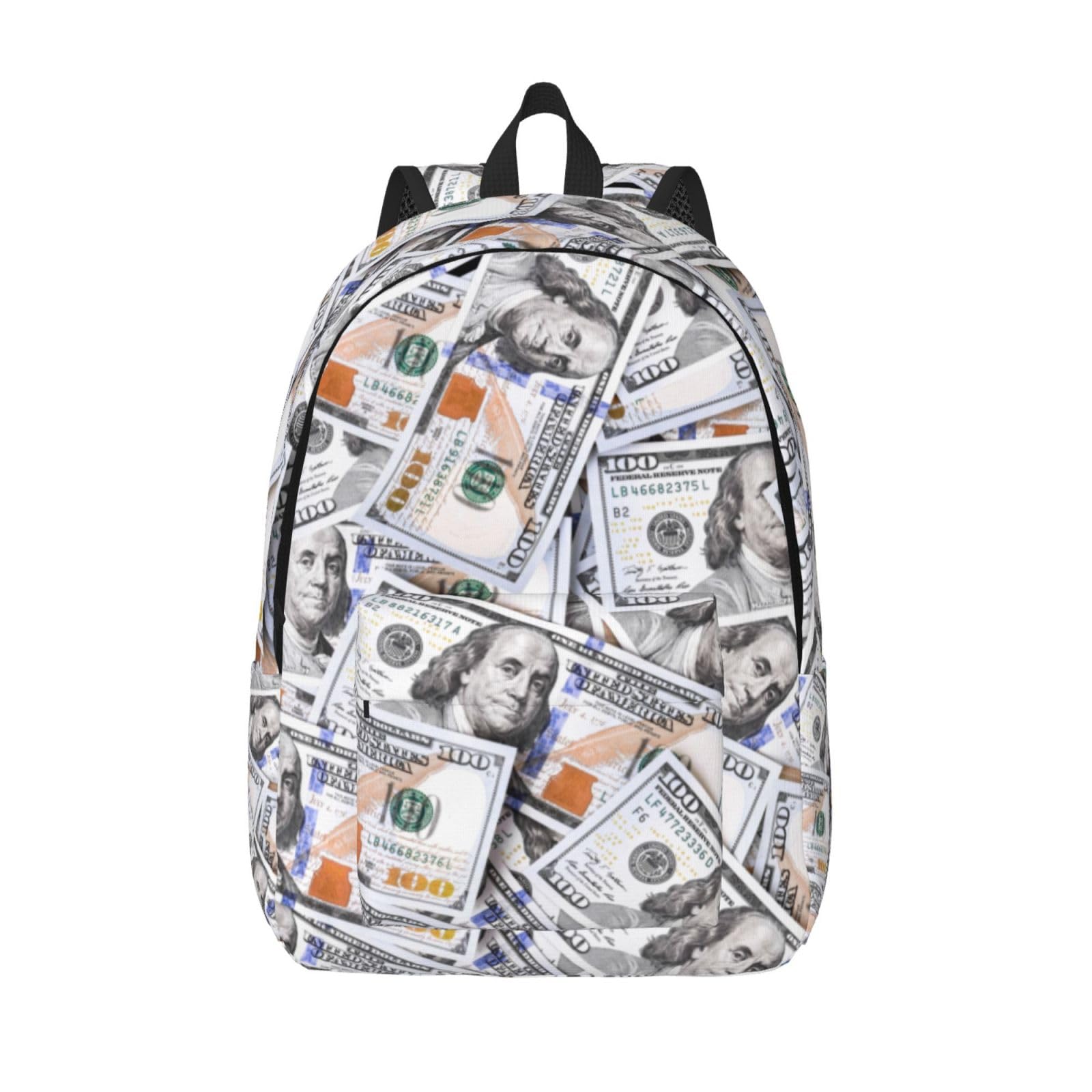 Fun Money Dollar Novelty Backpack for Girls Boys Women Lightweight Canvas Bookbag Casual Daypack for Travel Outdoor Camping, 17 Inch