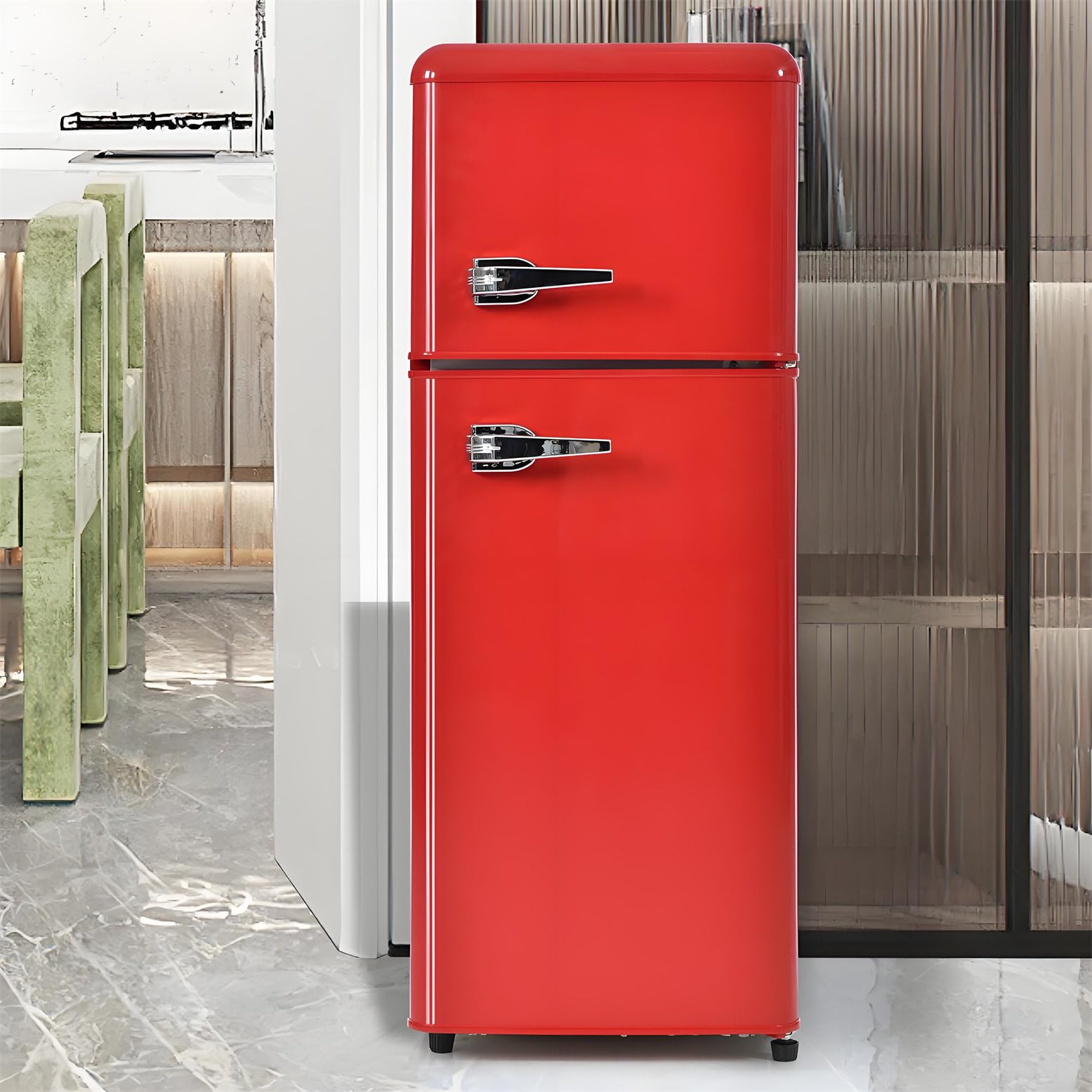 Frigorifero Con Congelatore,Combinazione Frigo-Congelatore,Frigorifero Doppia Porta 92L,Con Congelatore 28L,45Db,LED,Ripiani in Vetro,Cassetto Verdura,Ripiani Nella Porta,116 Kwh/Anno,Red