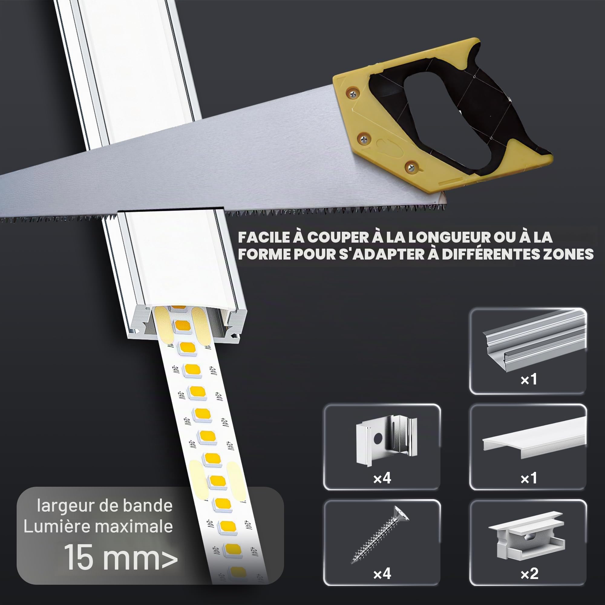 Shine Plus Profilé alu pour ruban LED 2 m x 20 pièces, rail Profilé U-forme taille 26,7mm x 10 mm, profilé encastrable diffuseur baguette profile, Largeur Maximale 16mm (20 × 2 Meter)