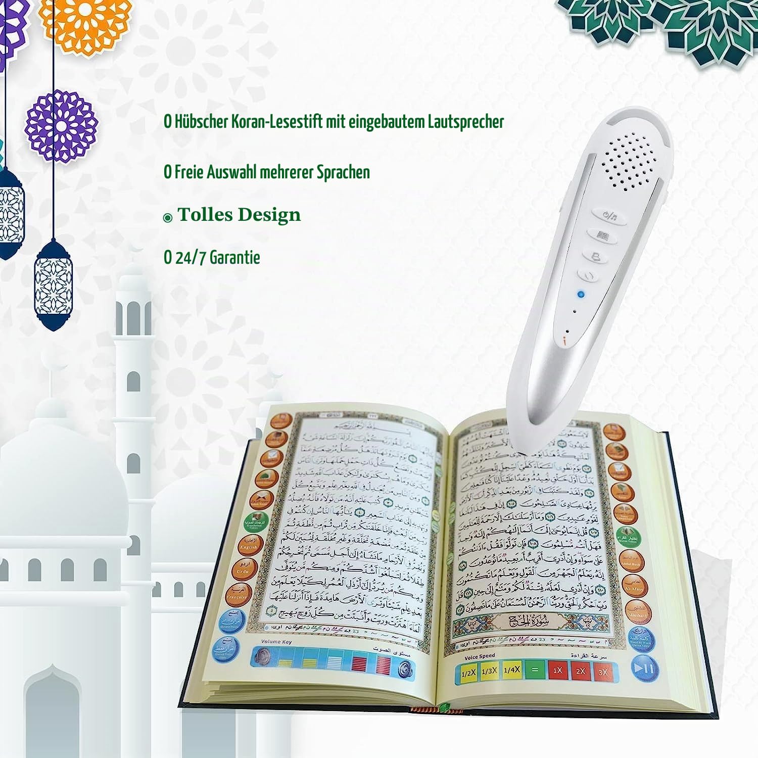 Koran-Lesestift m10 - Elektronische Tinte, Blau, 8GB, USB, 12 Stunden Akkulaufzeit
