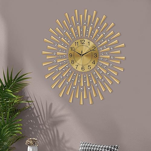 Miniatura 8 de Reloj de pared dorado grande, 27.6 pulgadas, silencioso, funciona con pilas, diseño moderno de cristal, ideal para decoración de sala de estar