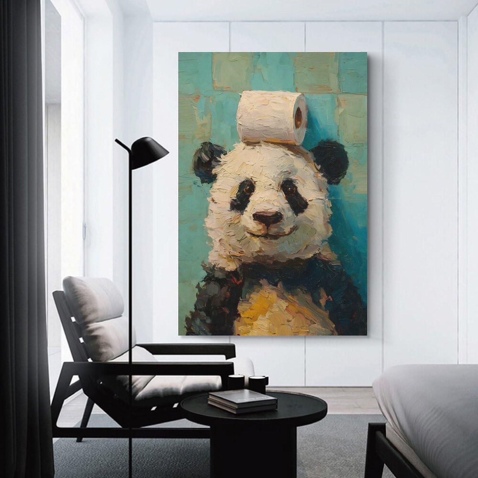 Junmoney Wall Picture Print Panda with Toilet Paper Painting, 08x12inch(20x30cm), for Apartments, Flats Or New Home Decor, A Simple Refresh for Blank Walls