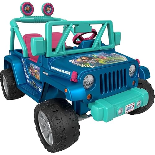 Power Wheels Disney Encanto Jeep Wrangler Ride-On Toy with Sounds & Pretend Lights for Preschool Kids Ages 3+ Years, Seats 2