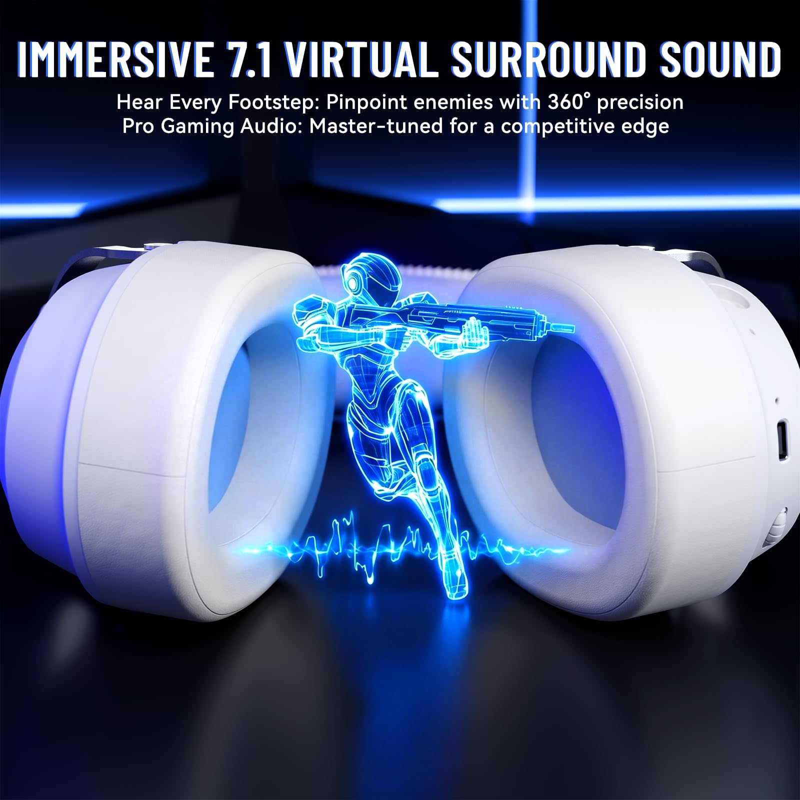 ATTACK SHARK L30PRO Wireless Gaming Headset, 7.1 Surround Sound 50mm Bio-Treiber, 3-Modus 2.4G/BT 5.3/Kabelgebundene Kopfhörer mit Abnehmbarem Mikrofon für PC/PS/Switch, 84H Spielzeit-Weiß