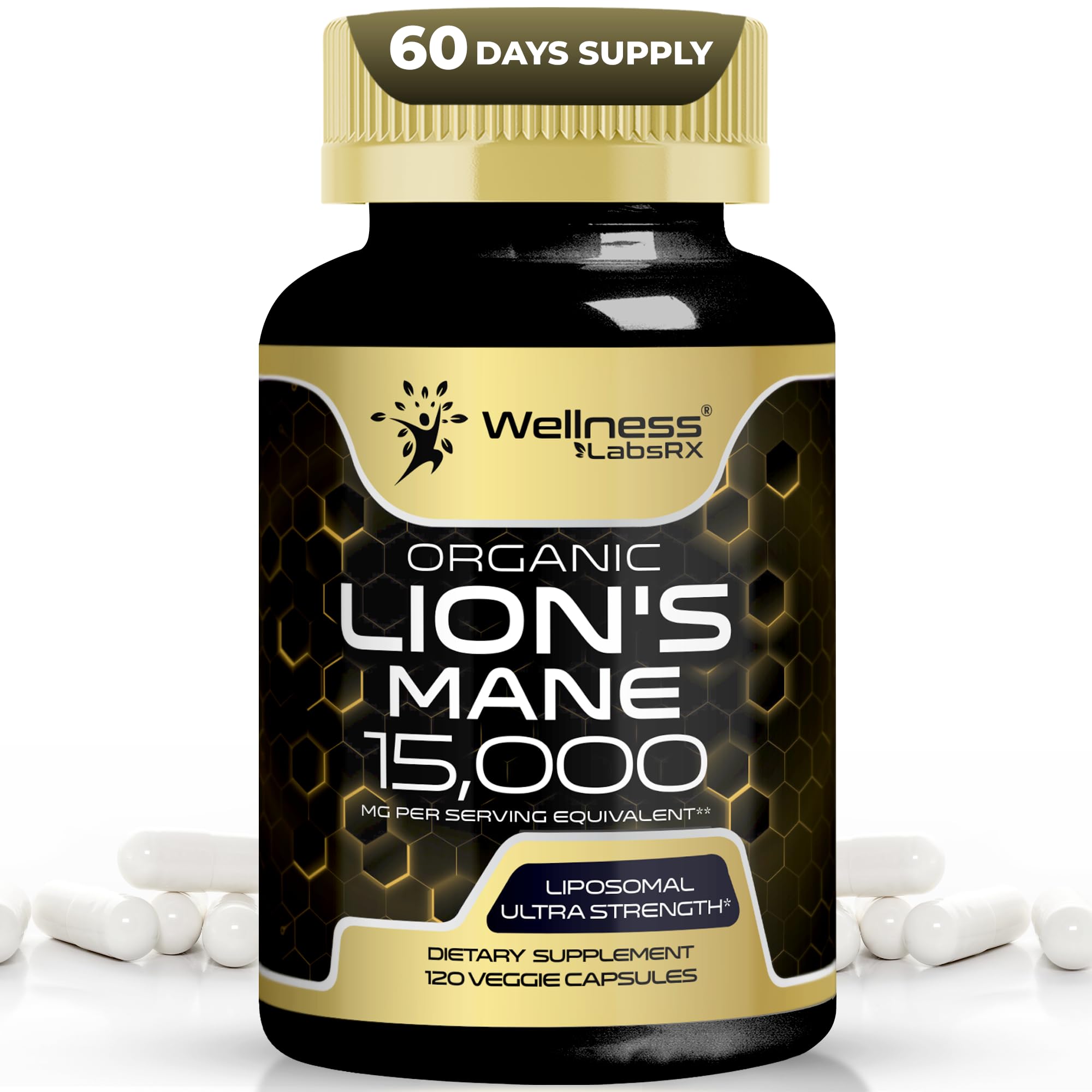 Lions Mane Supplement Capsules - 120 Count - Mushroom Supplement, Brain Supplements for Memory and Focus, Lion's Mane Mushroom Capsules Organic - Cognitive and Immune Support, Focus Supplement