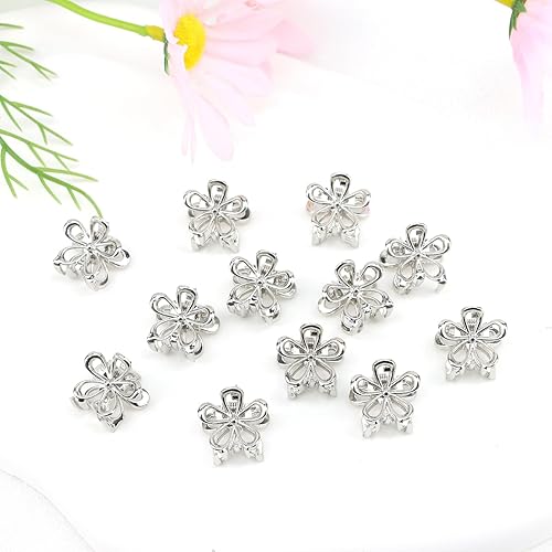 Miniatura 7 de YISSION Pinzas para el cabello  12 bonitos pasadores de flores pequeñas y mini pinzas de metal plateado para mujeres, niñas, cabello finogrueso