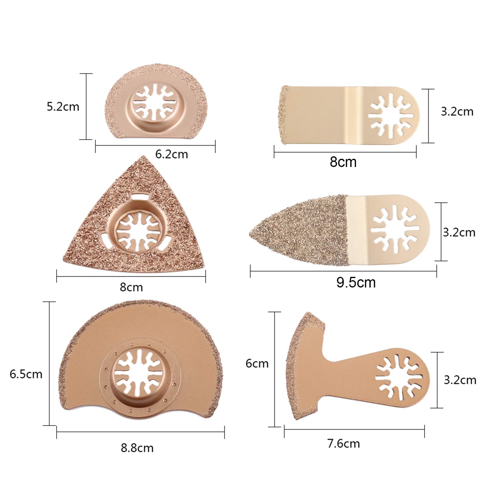 Brzeszczoty do pił Oscylacyjnych, 6-częściowy Zestaw Brzeszczotów Wielofunkcyjnych, 44 Mm, Multitool Akcesoria do Narzędzi Oscylacyjnych do Cięcia Miękkiego Metalu, Drewna i (6 sztuk węglika)