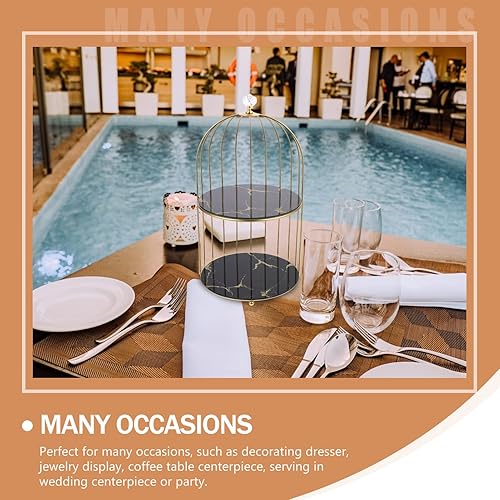 Miniatura 9 de Soporte de 2 niveles para tartas con forma de jaula de pájaros, soporte de metal para cupcakes, soporte para tartas, bandeja para servir postres