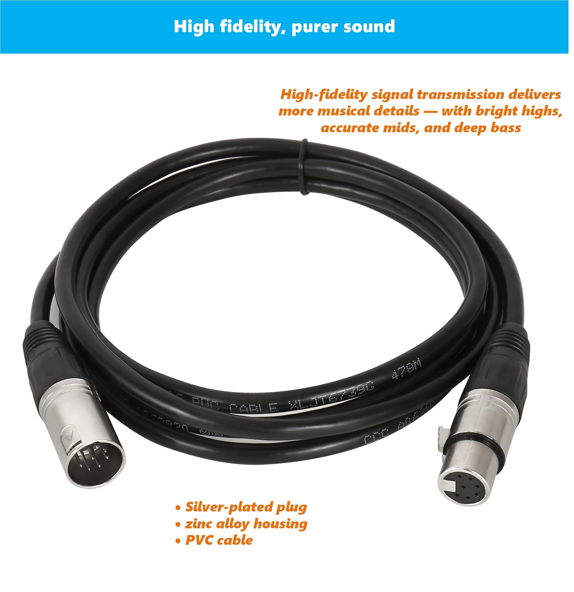 Cavo XLR a 7 pin maschio a femmina, cavo di prolunga audio bilanciato, connettore XLR dritto per apparecchiature audio, mixer, registrazione in studio