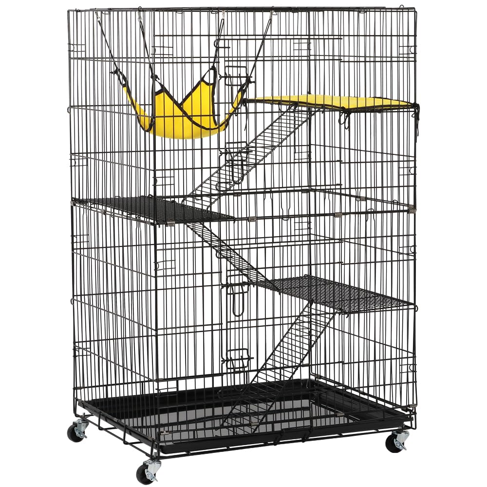 Yaheetech Jaula para Mascota Jaula con 4 Niveles con Ruedas Jaula para Conejos Hamsters Altura 123 cm Jaula Grande con 2 Puertas