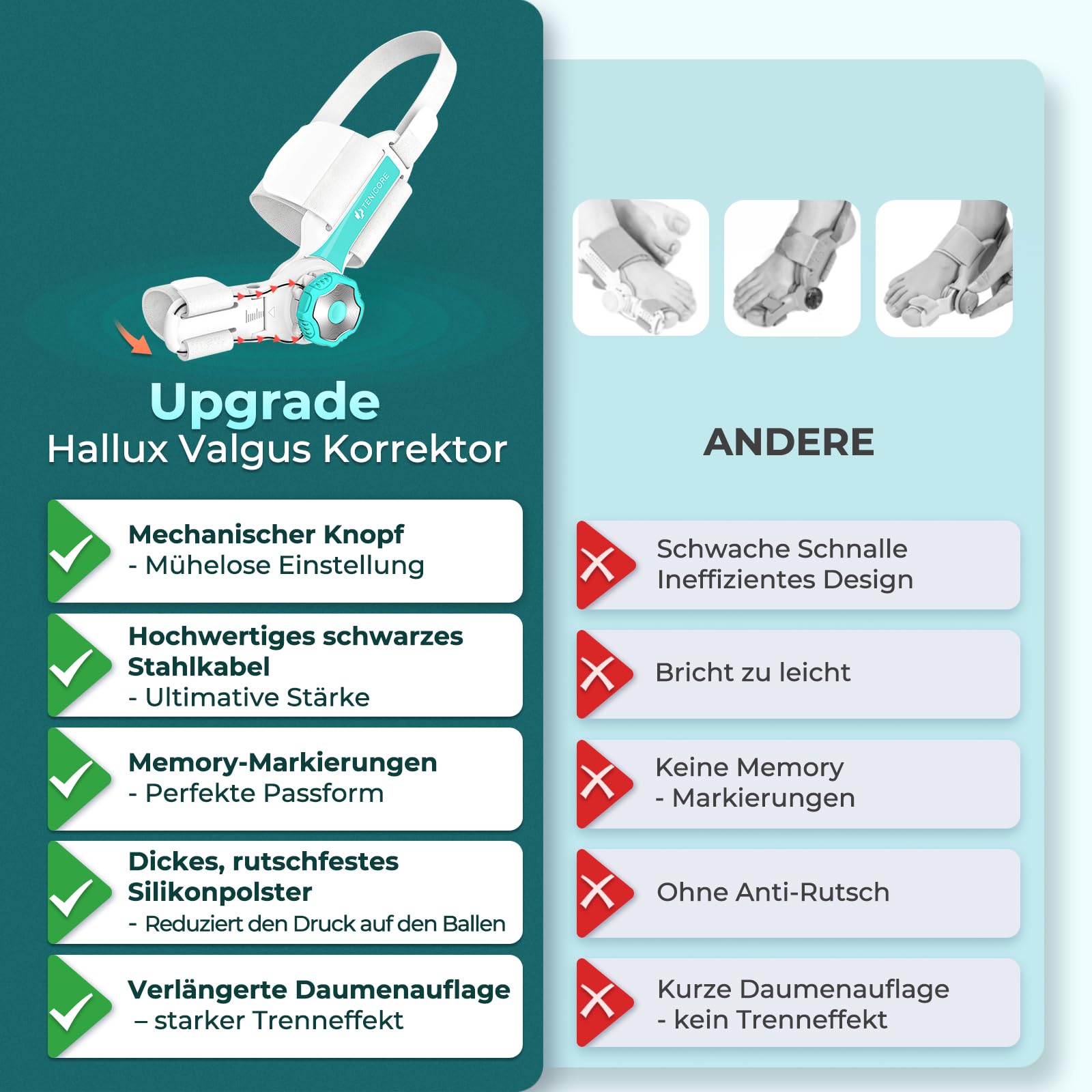 Hallux Valgus Korrektur Einstellbarer Knopf Hallux Valgus Schiene Ballenzeh Mann Frau Zehen Begradigen Links Rechts Fuß Aktualisierte Fassung 2 Stück