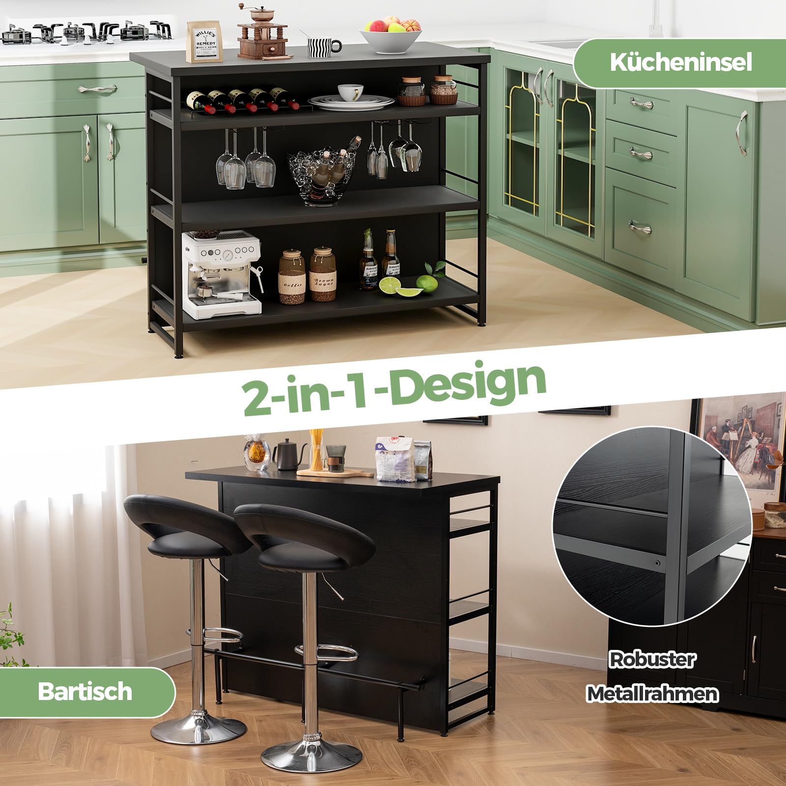 COSTWAY Hausbar Schrank, Barschrank mit 4 Ablagen, 120x60x101cm (Schwarz)