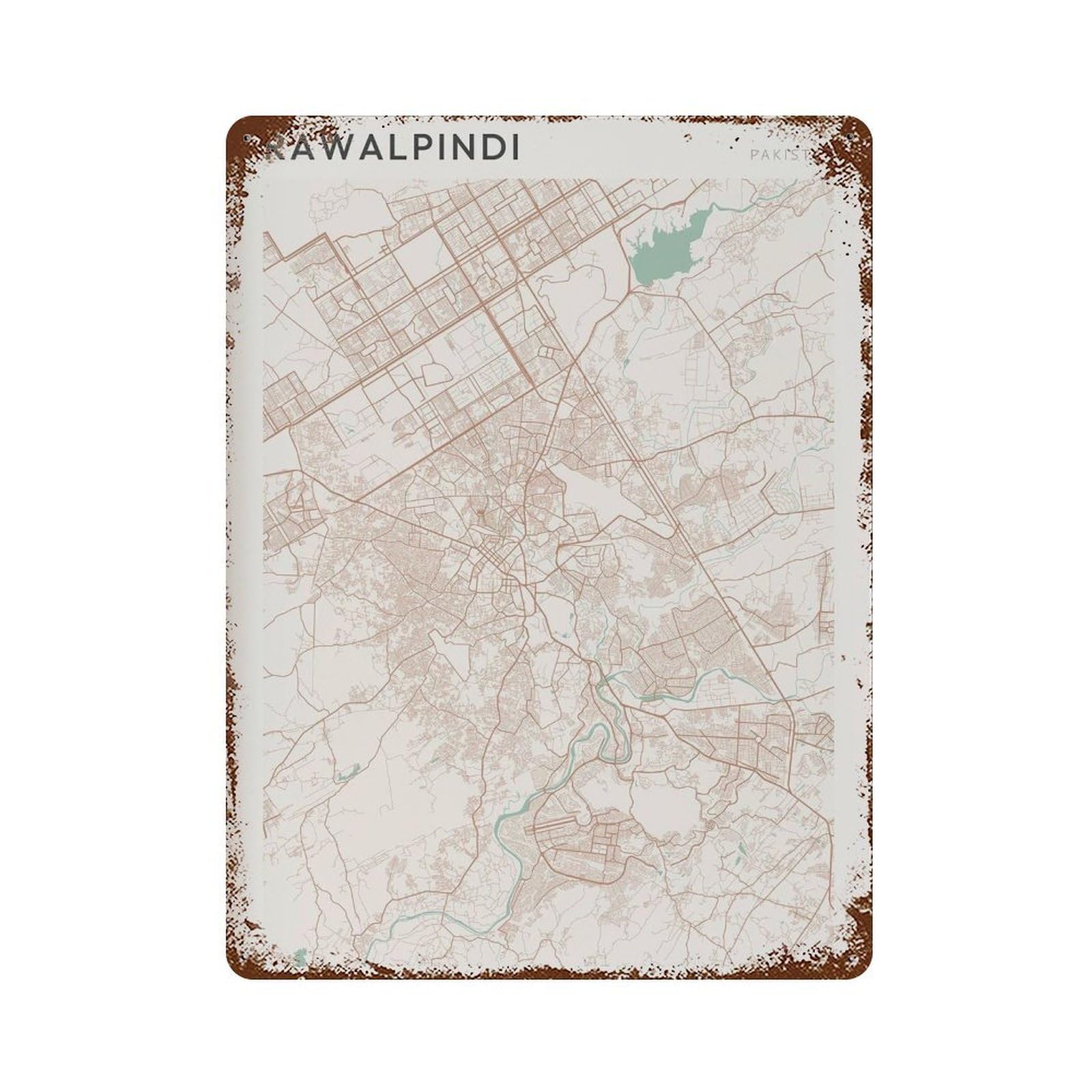 xiaoxiaoshen Rawalpindi Map Pakistan Travel Gift Scandi Wall Decor Art Metal Tin Poster Modern Home Decor Art Home Bar Shop Decorations Vintage Sign 40x30cm