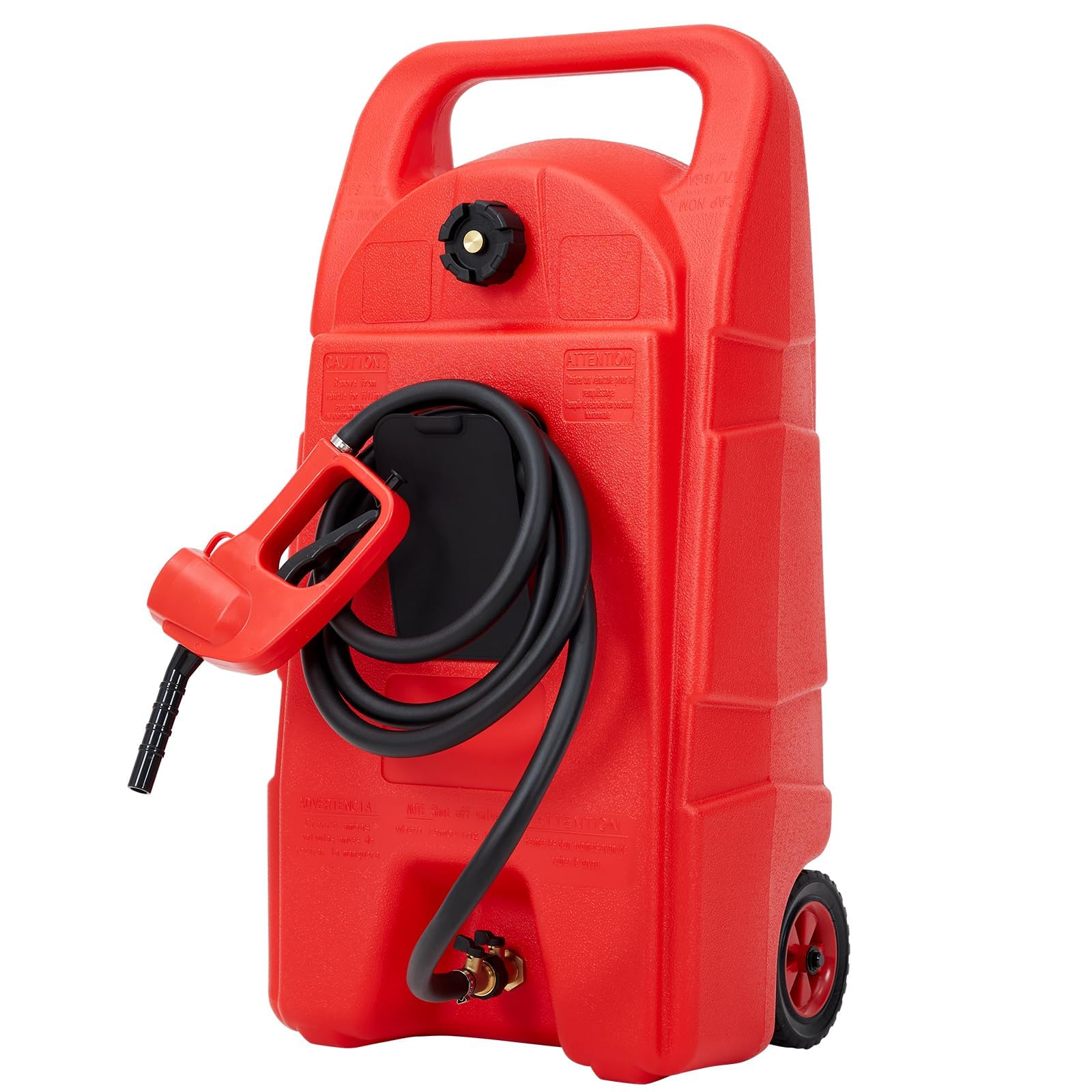 57L Réservoir Carburant Avec Roues, Jerrican Essence Avec Tuyau 3 m, Rouge