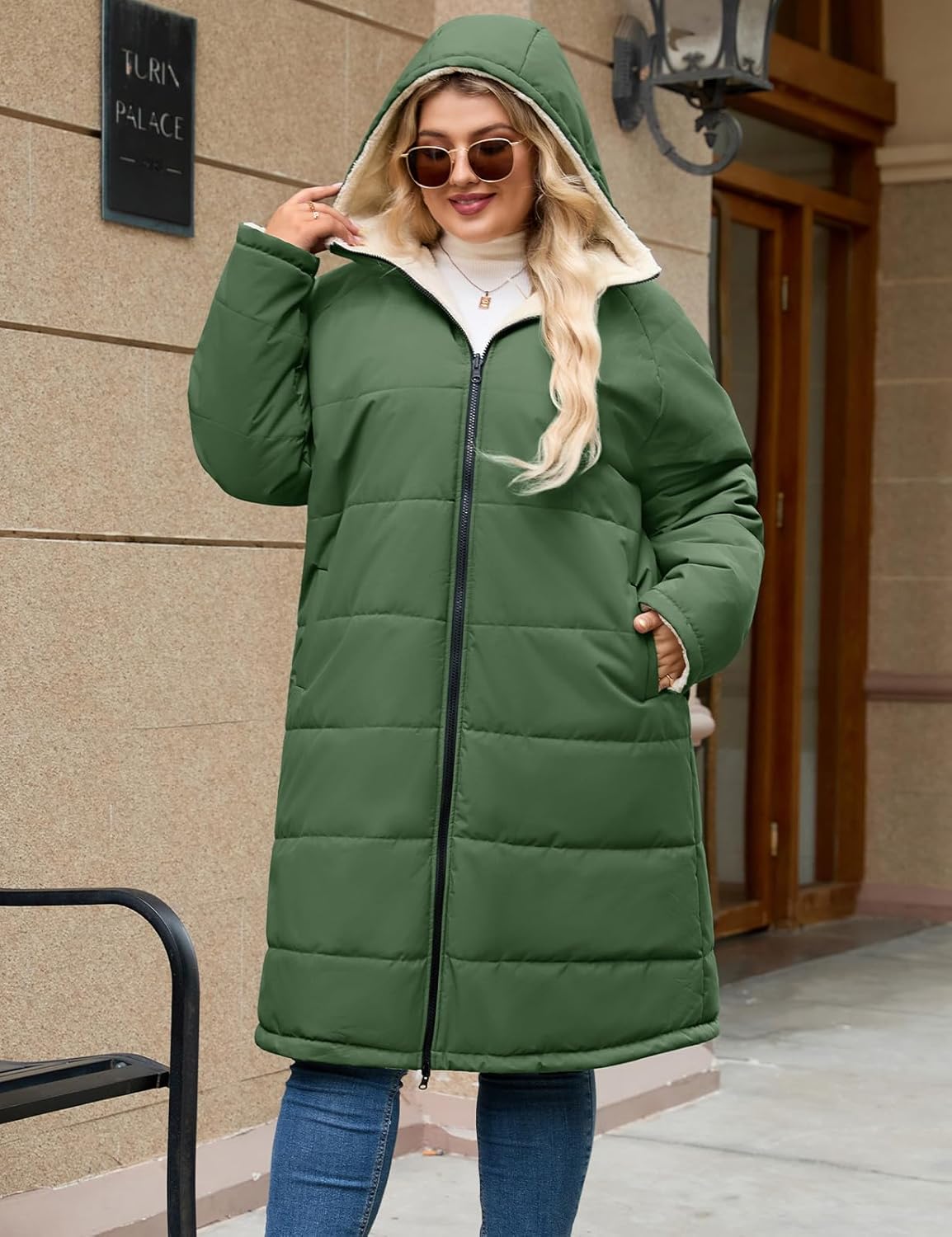 Women's Winter Coats Plus Size Reversible Fleece Jackets Hooded Lightweight Oversized Long Down Coat for Commute Travel - Image 6