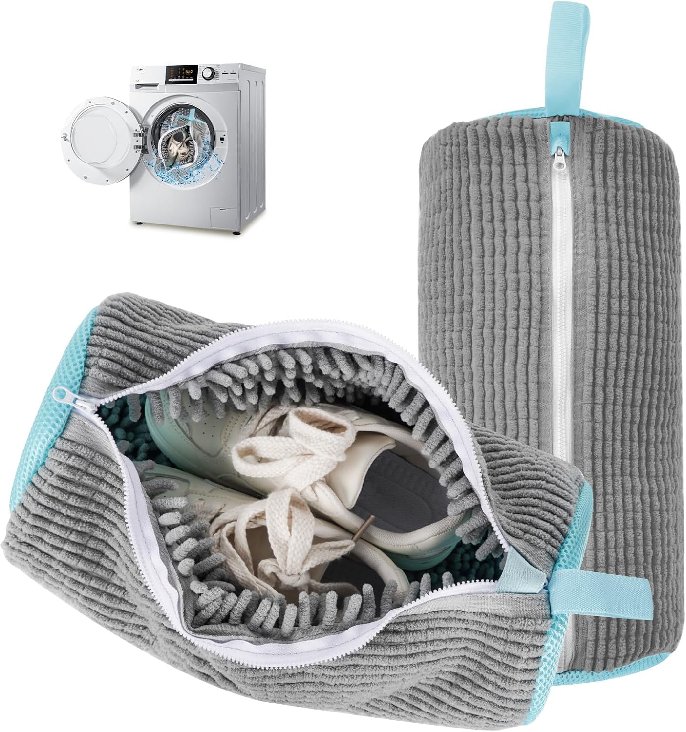 Shoe Washing Machine Bag, 2PCS Laundry Bag for Washer and Dryer, Reusable Fluffy Fibers 360° Wrap-Around Cleaning for All Types Shoe and Sizes-image-49