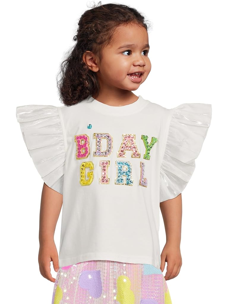 White Lola and The Boys Birthday Girl Gem Ruffle Shirt (Toddler/Little Kid/Big Kid)