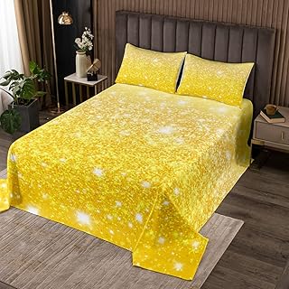 Colcha acolchada de fantasía mágica de color amarillo con purpurina, juego de colcha dulce para niños y niñas, de microfibra, de moda, tamaño doble