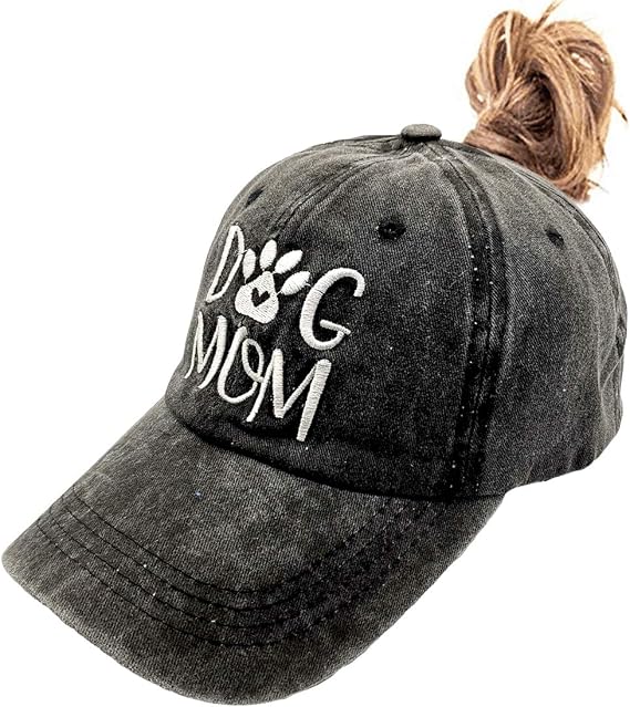 Dog Mom Ponytail Hat Embroidered Messy 