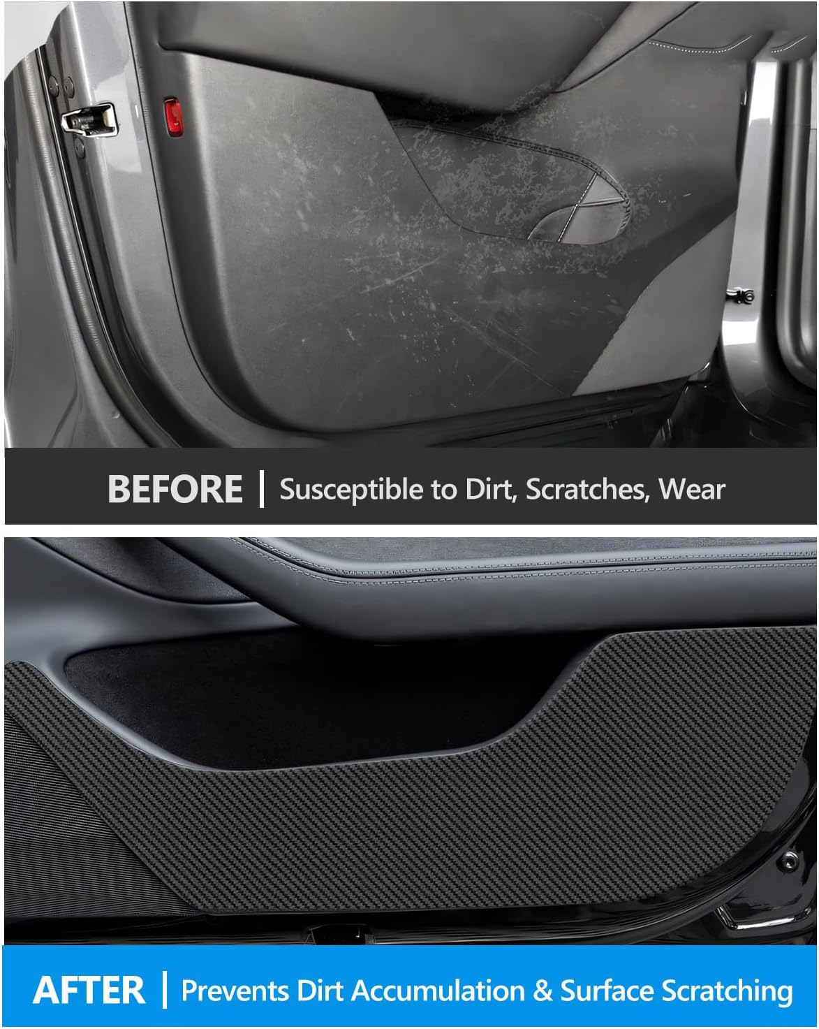 for Tesla Car Door Protector Model Y Juniper Accessories 2025-2026 Carbon Fiber Texture Door Side Protector Anti-Dirty Kick Mat Waterproof Dust Resistant Protector Cover Leather Pad 4PCS
