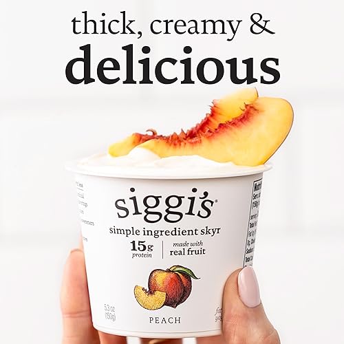 Miniatura 6 de siggi's Yogur islandés sin grasa, melocotón, 5.3 onzas taza de una sola porción, bocadillo de yogur grueso y rico en proteínas