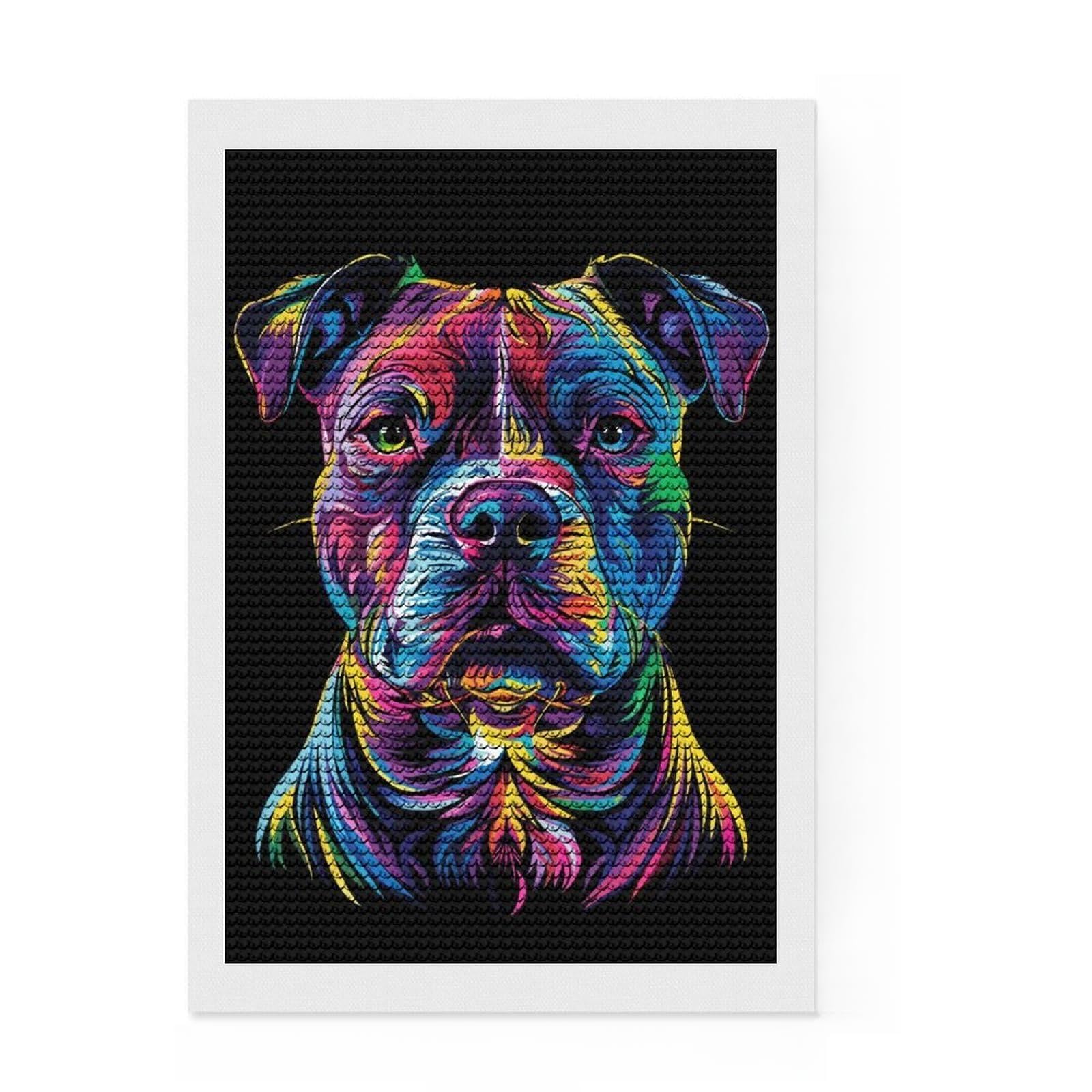 Junmoney Colorful Pitbull Dog Pit Bull Diamond Art Kit 8"x12", Relaxing DIY Hobby, Easy to Follow Symbols, Cosy Home Accent, Festive Craft Gift