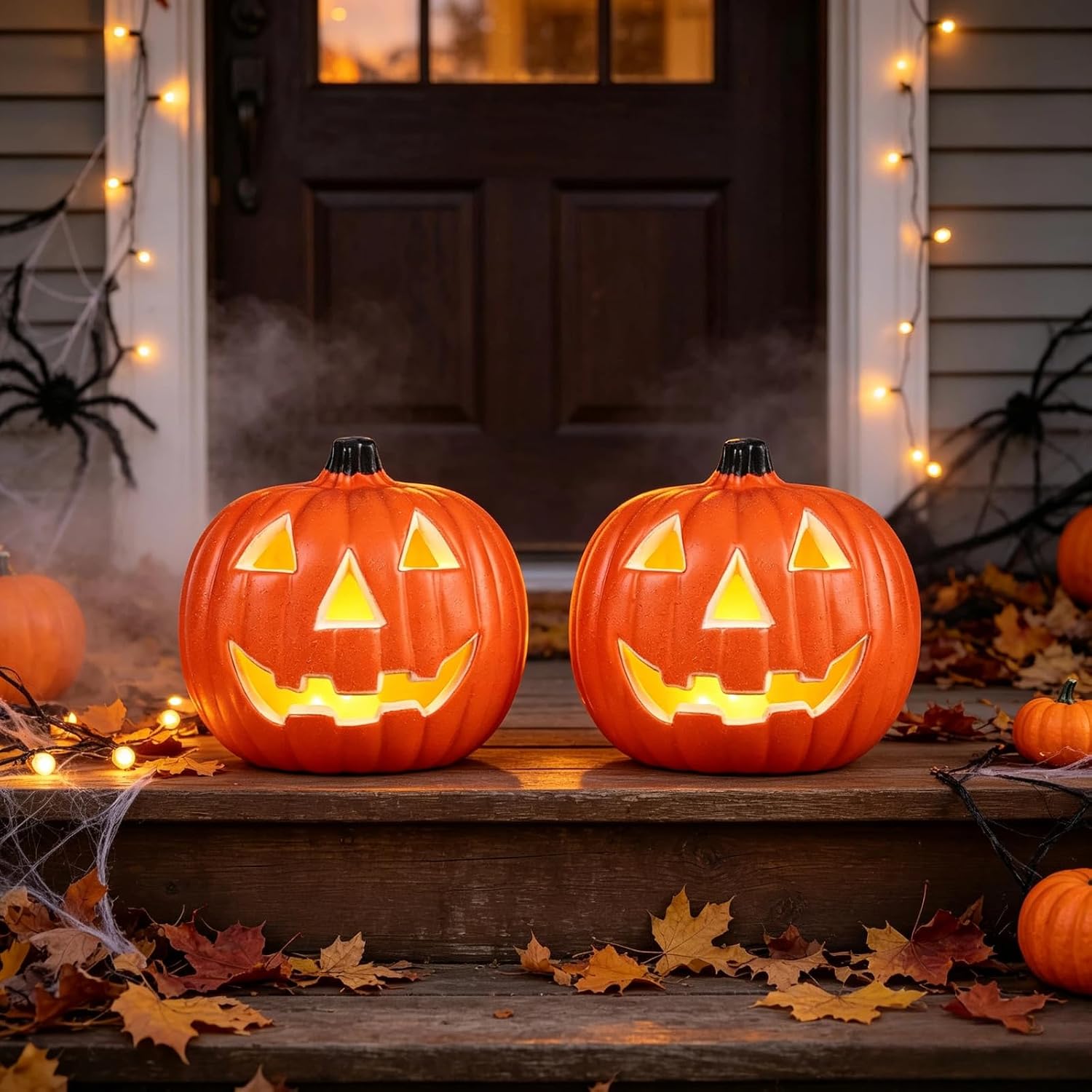 8 In Light Up Jack O Lantern, Halloween Spooky Face Light Up Pumpkins Decor