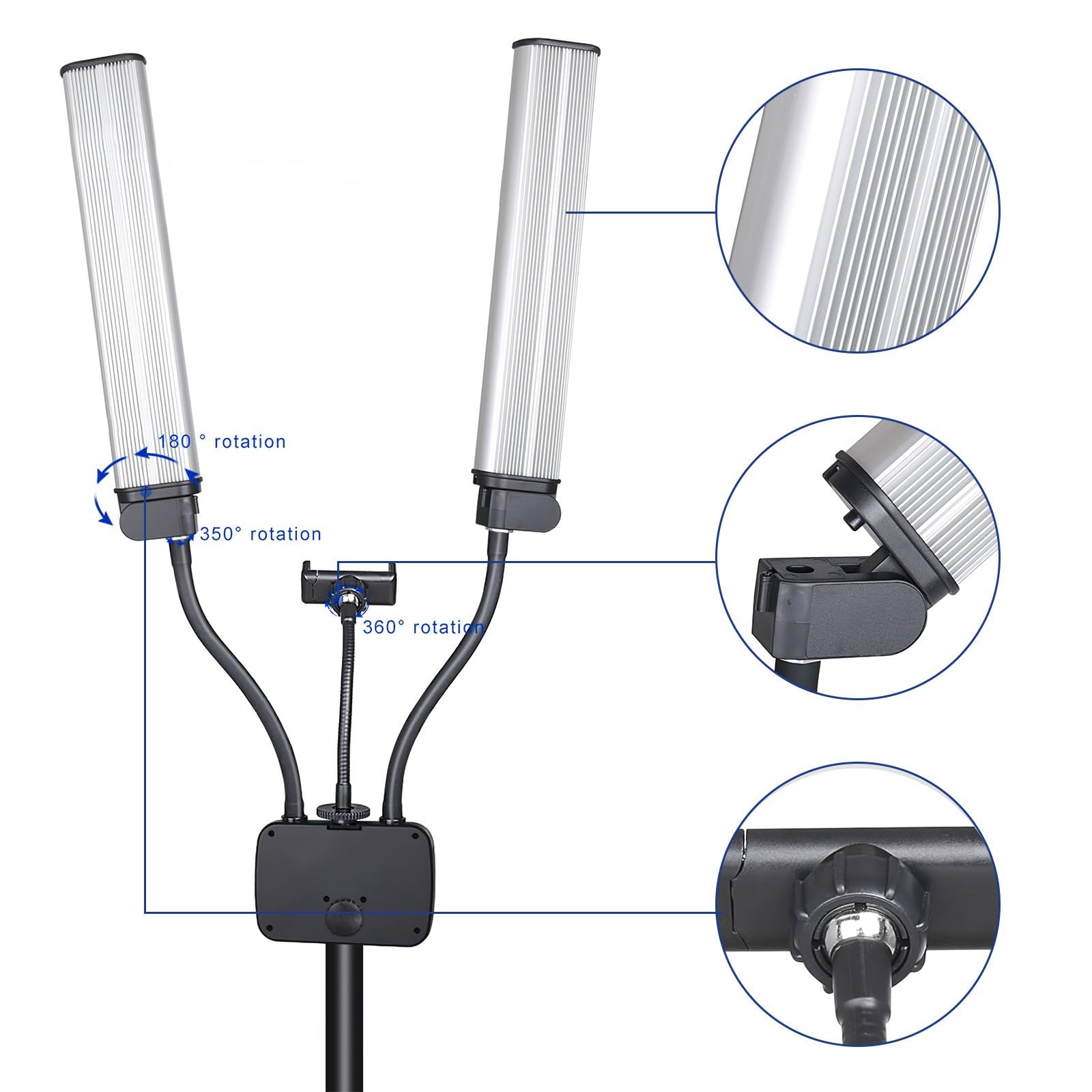 Lampada Ciglia A Doppio Braccio, Lampada Di Bellezza 45W Con Treppiede Regolabile, Lampada Led 3000K-5600K Con 2 Supporti Telefono, Per Trucco, Manicure, Tatuaggio, Fotografia, Live Streaming