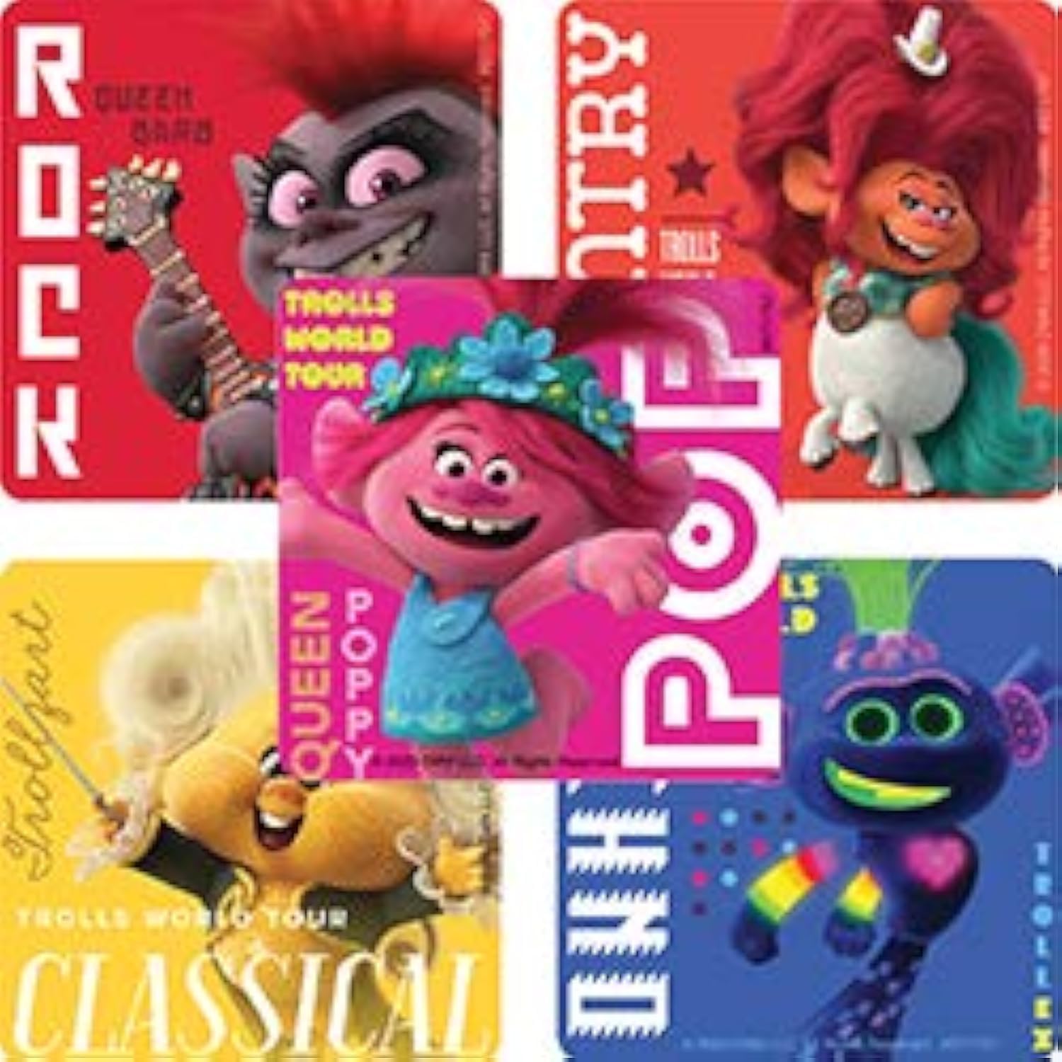 DreamWorks Trolls Glitter Stickers - 50 Count Pack For Kids Crafts, Parties & Rewards