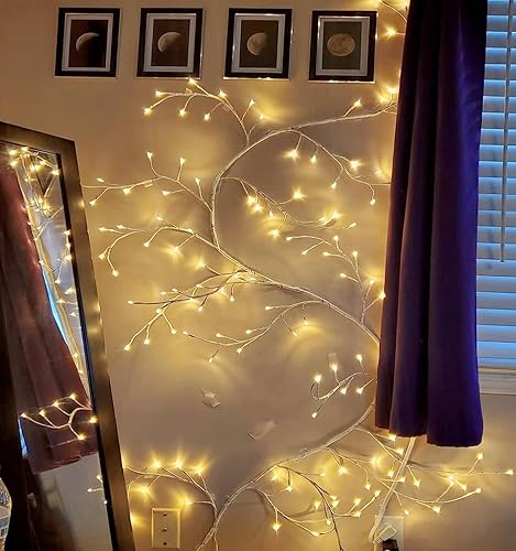 Miniatura 5 de Luces de vid de sauce con control remoto para pared 7.5 pies LED encantadas luz de abedul blanco para decoración de habitación y hogar - Luz de