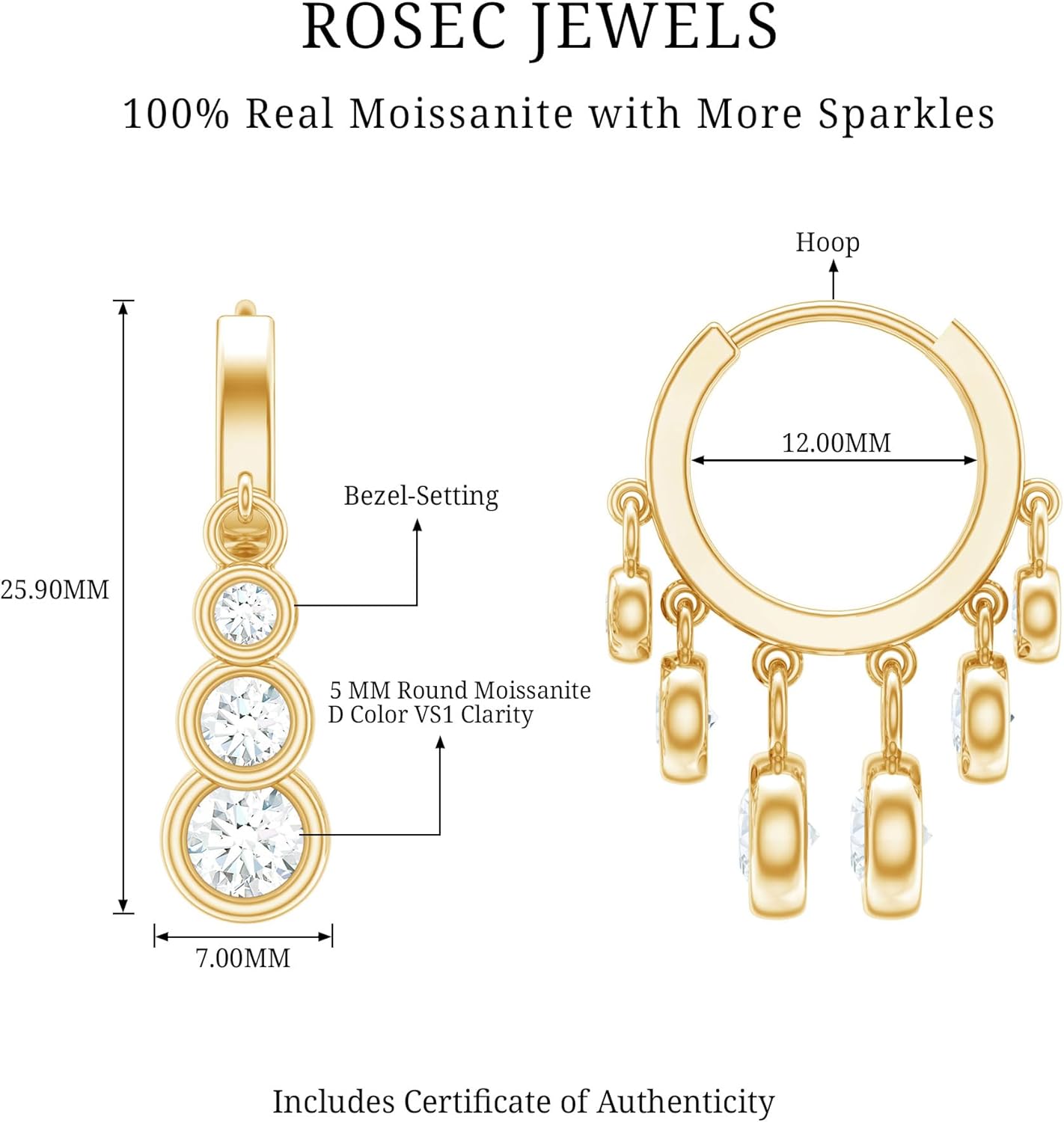 Certified 3 Carat Moissanite Hoop Earrings in Silver, D-Vs1 Quality, Bezel Set Moissanite Drop Earrings - Ready To Gift - Image 10