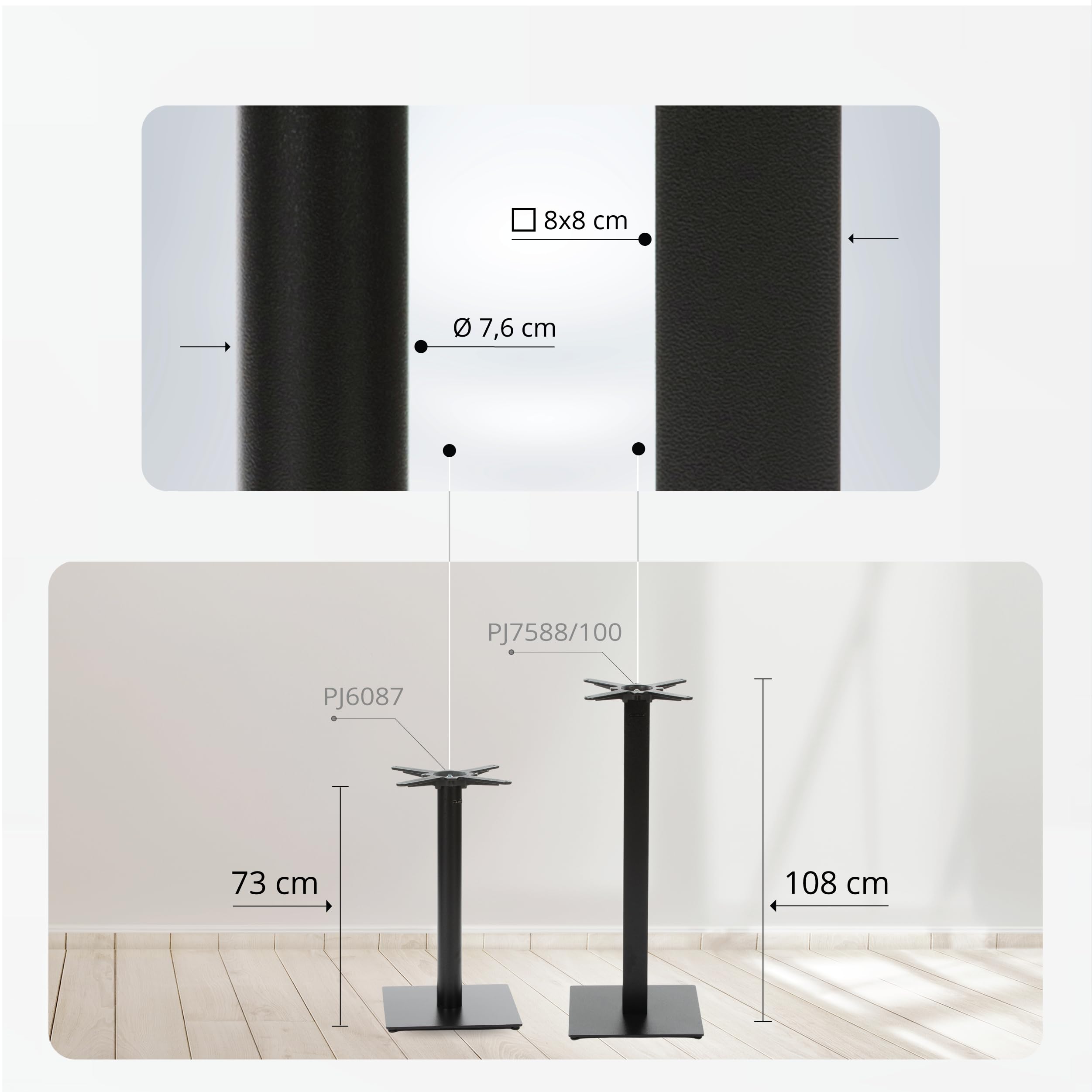 Premium Tischgestell Stahl- PJ6087 | schwarz | Höhe 72 cm | Bodenplatte 40x40 cm | max. Tischplattengröße 70x70 cm | Ideal für Esstische