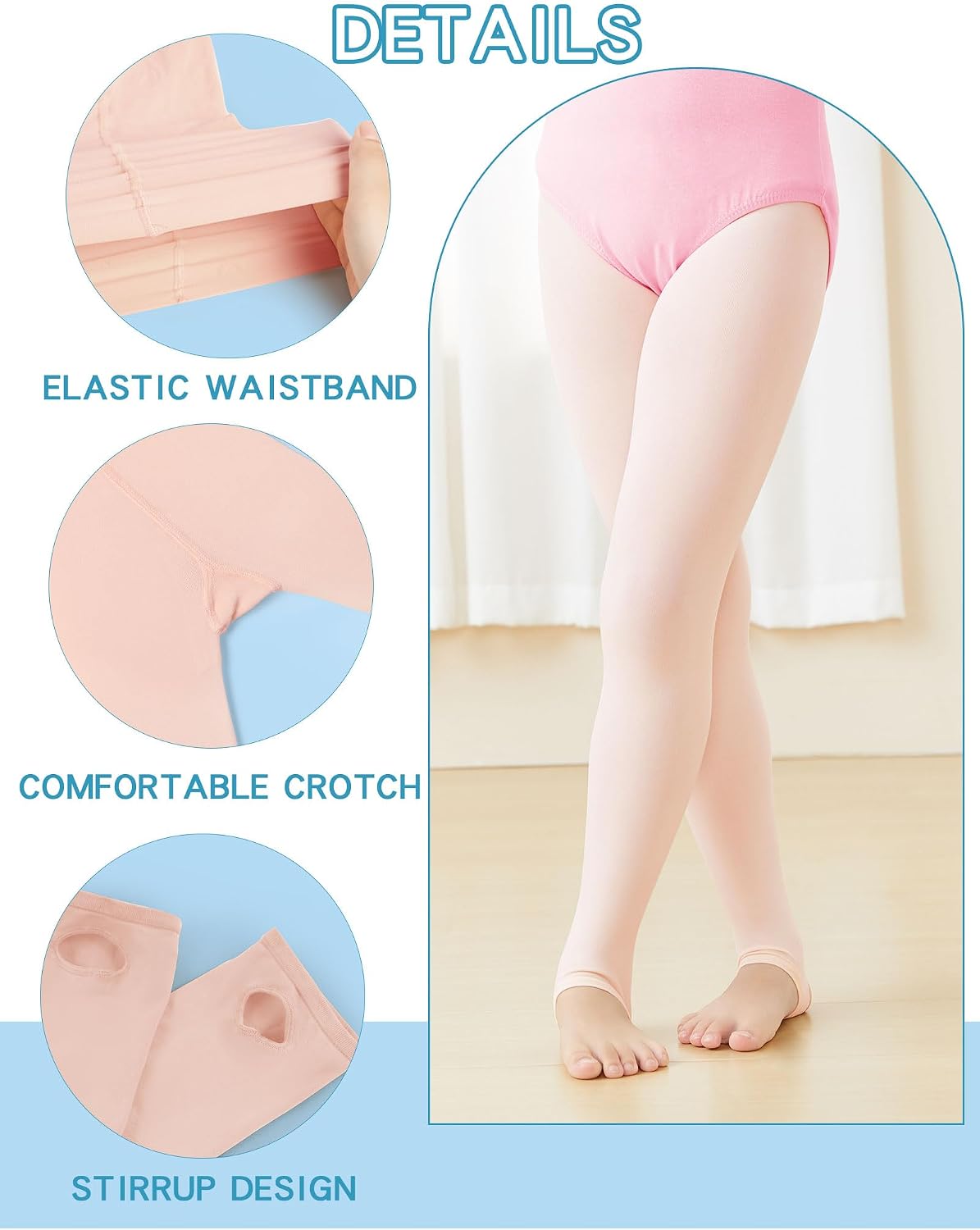 Dayrose Girls Stirrup Dance Tights, Ballet Pink Stirrup Tights for Girls 8-12 Years